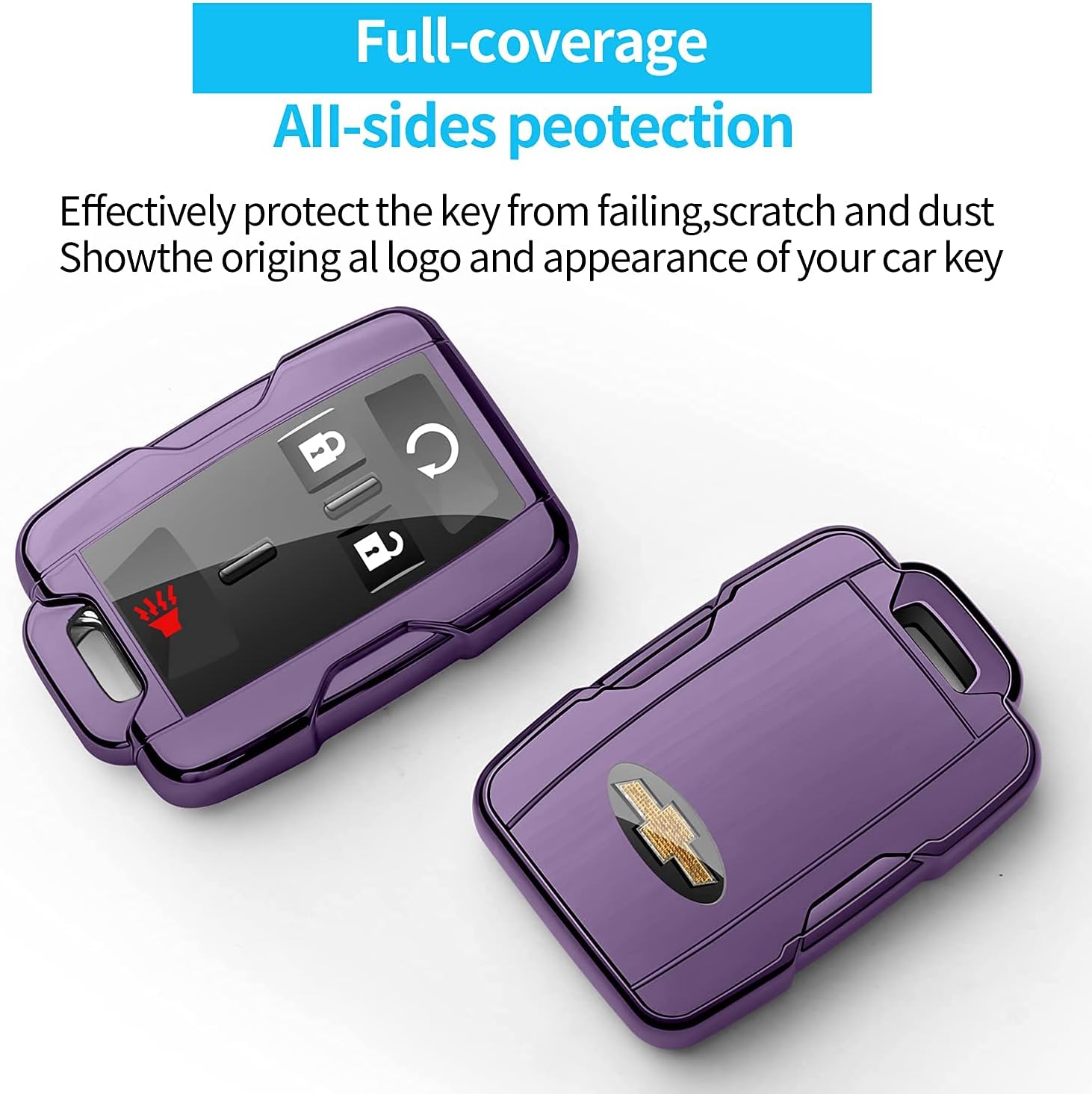 Tukellen for Chevrolet Key Fob Cover with Keychain Key Shell Key Case Compatible with Chevrolet Chevy Silverado Suburban Tahoe Colorado GMC Sierra Yukon Canyon 4-6 Buttons-Purple Black image 3