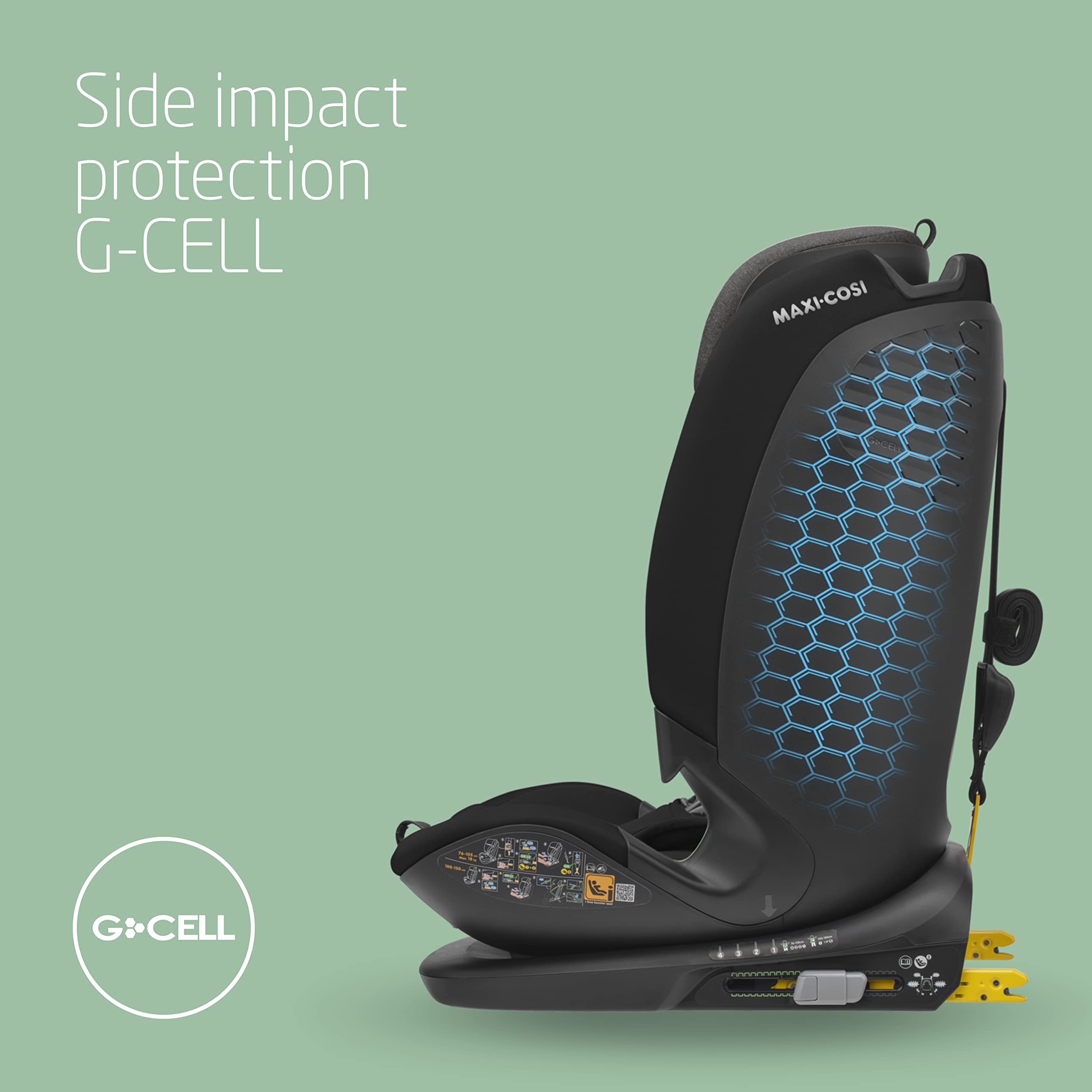Maxi-Cosi Titan Plus i-Size, Seggiolino Auto ISOFIX, 15 Mesi - 12 Anni (76 - 150 cm), Reclinabile in 4 Posizioni, Regolabile in Altezza, Side Impact Protection G-CELL, per Bambini, Authentic Black