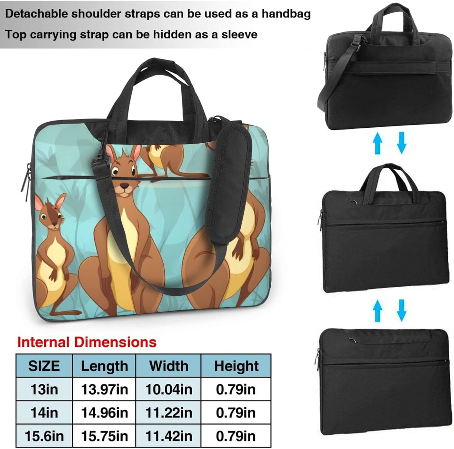 3 In 1 Laptop Bag Computer Briefcase for Men Women, Funny for Kangaroo Zoo Laptop Shoulder Bag Office Work Bags image 4