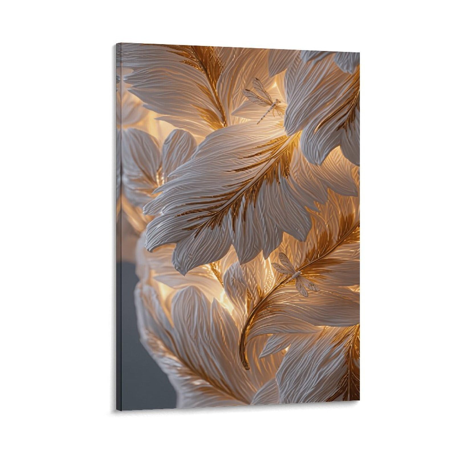XPASHIQWC White & Gold Feather Poster Artwork Canvas Prints Picture Modern Canvas Wall Art Picture Wall Hanging for Living Room Home Decorations 20x30inch(50x75cm)