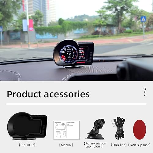Miniatura 24 de ACECAR Pantalla frontal HUD para automóvil, OBD+GPS indicador inteligente con prueba de freno de prueba, alarma de sobrevelocidad HD LCD de reajuste