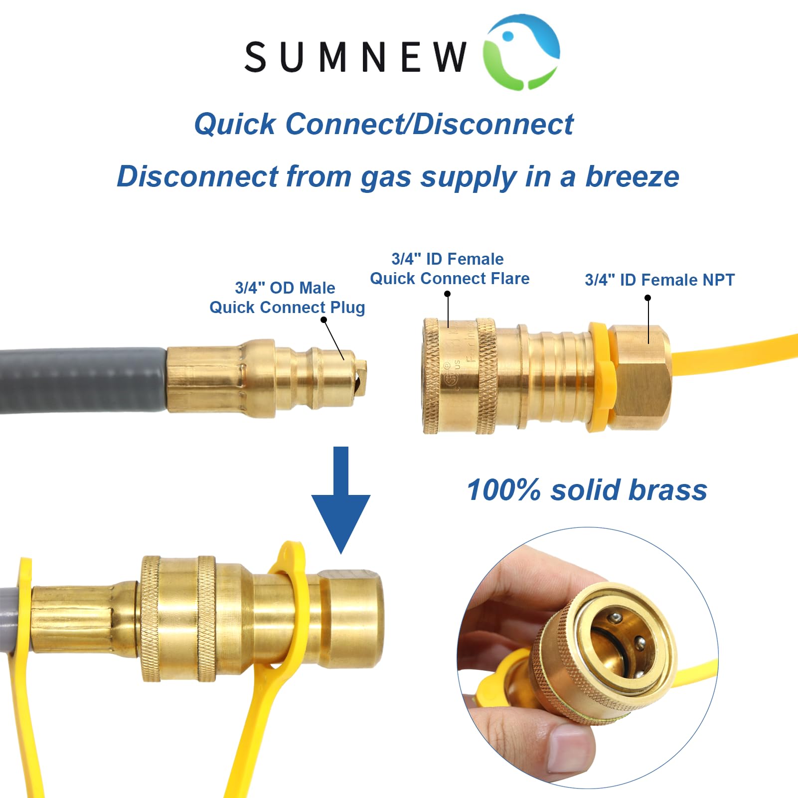 SUMNEW Manguera de gas natural de 12 pies de diámetro interior de 1/2 pulgada, accesorios de conexión y desconexión rápida con adaptador hembra de 3/8 pulgadas por macho de 1/2 pulgada para parrilla,