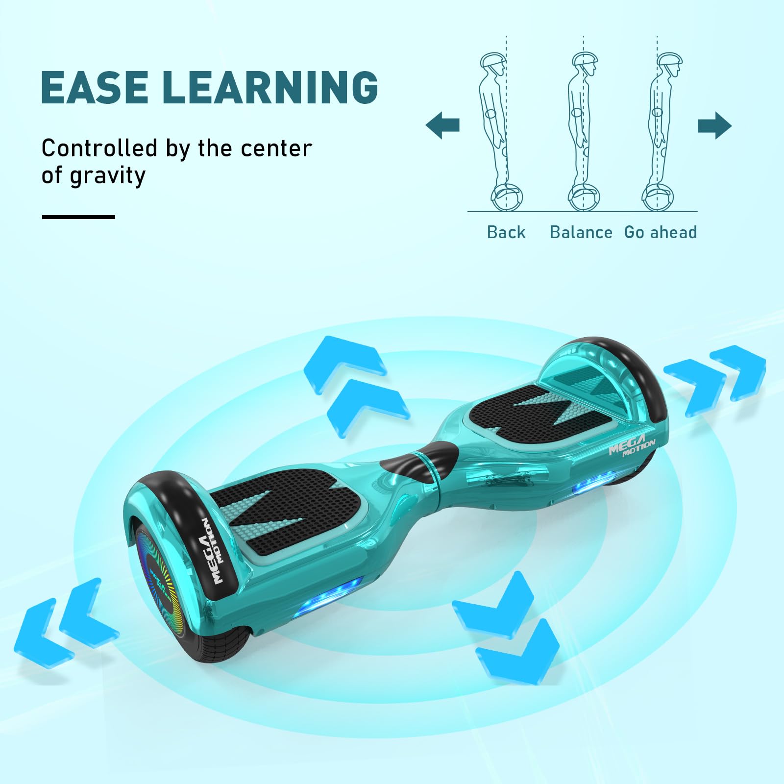 MEGA MOTION Hoverboards für Kinder, 6.5 Zoll Zweirad Selbstbalancierendes Hoverboards mit Bluetooth Lautsprecher, Kommt mit cool leuchtendem Rad, mit LED-Leuchten, Geschenk für Kinder und Jugendliche