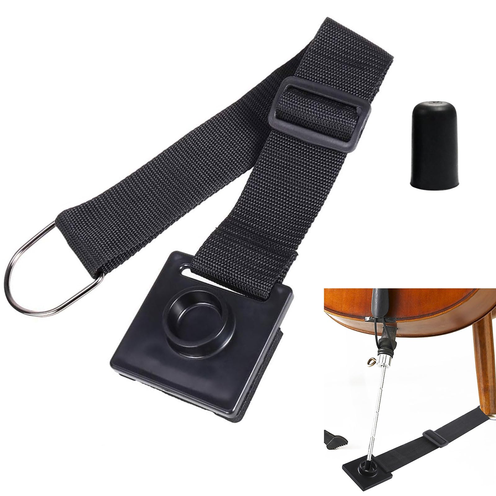 Endpin Soporte Antideslizante, Cello Endpin Stopper, Soporte Para Cello Antideslizante, Correa de Violonchelo, Violonchelo Endpin Ancla, con Anillo Metal Correa de Nailon Ajustable, para Violonchelo