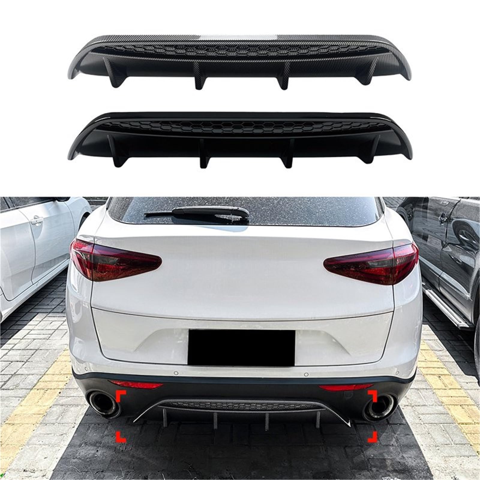 Generico Spoiler Inferiore Diffusore Auto per Alfa per Romeo per Stelvio 2017+ Diffusore Paraurti Posteriore Lama Splitter Spoiler