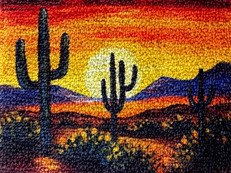 Latch Hook Kits Rug Desert Cactus DIY Cushion Tapestry Making Crochet Hook Mat Making Kits Color Preprinted Pattern Canvas DIY Hooking Needlework...
