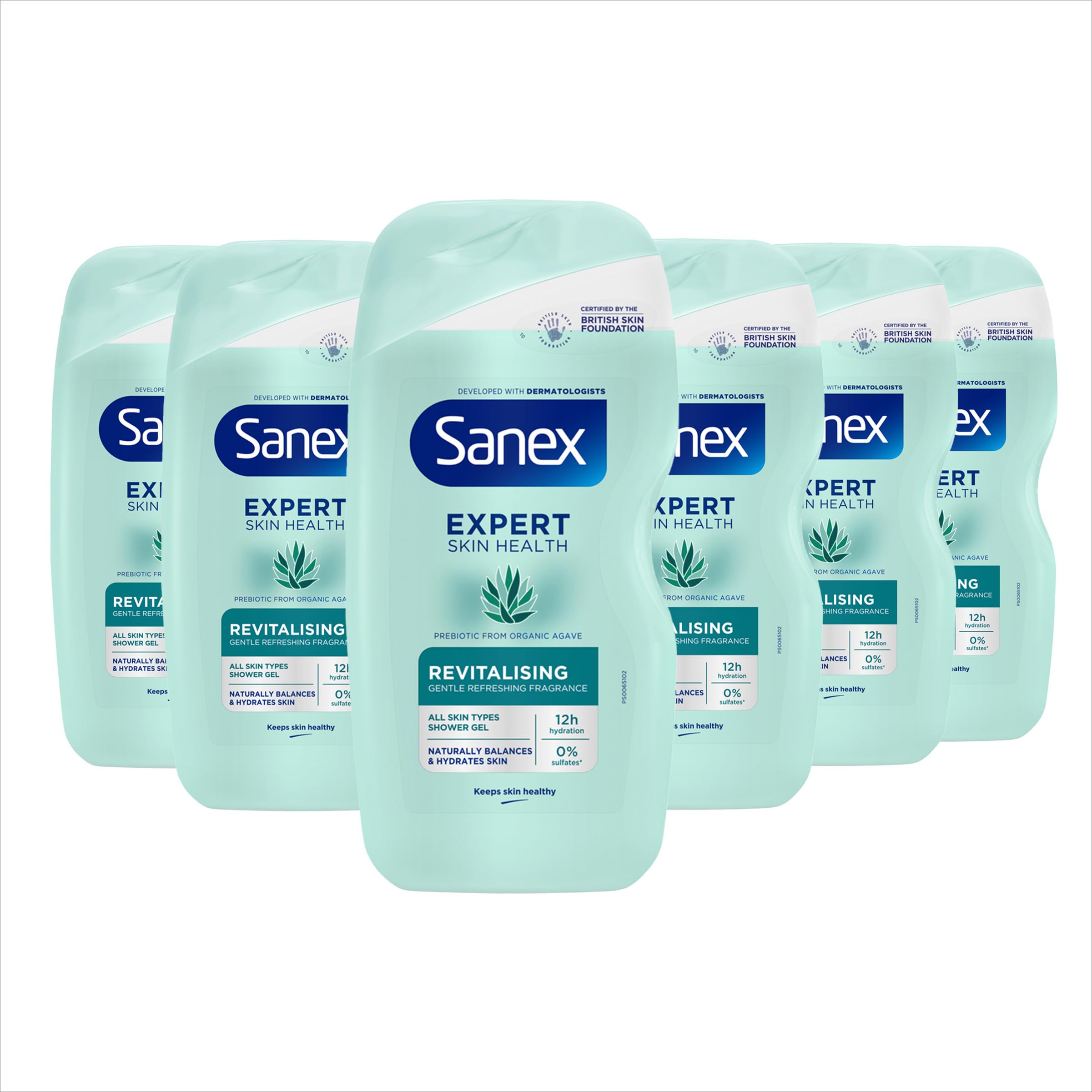 Expert Skin Health Agave Revitalising Shower Gel 6x450ml, Shower Gel for Men and Women, Natural Prebiotic from Bio Agave, 12 Hour Hydration, Supports Natural Skin Balance, SLS Free**