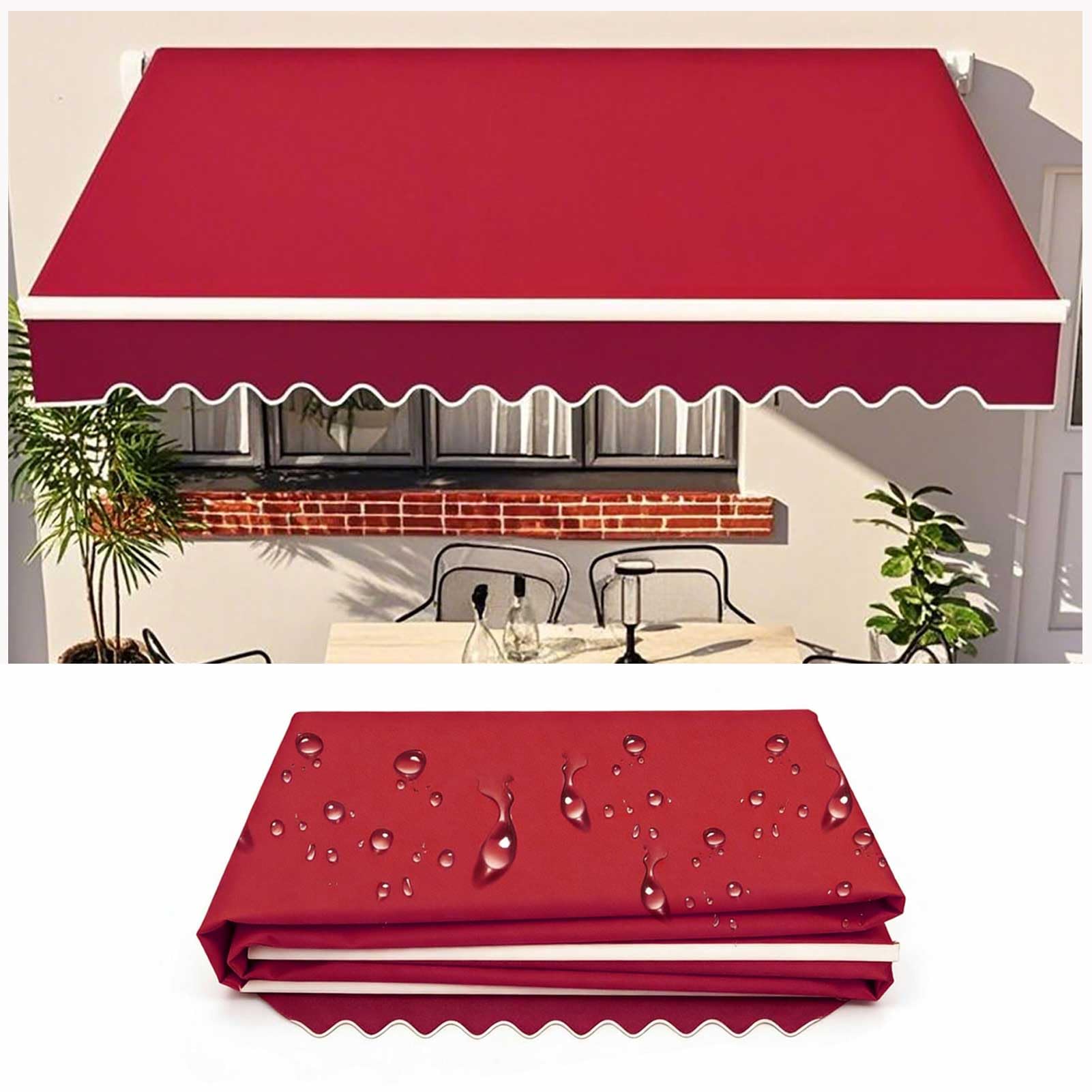 6x2m Sunshade Patio Replacement Awning Fabric Canvas Outdoor Sunshade Canopy Oxford Cloth for Patios, Decks, Patios Many Sizes Fabric Retractable Awning Frameless, Red