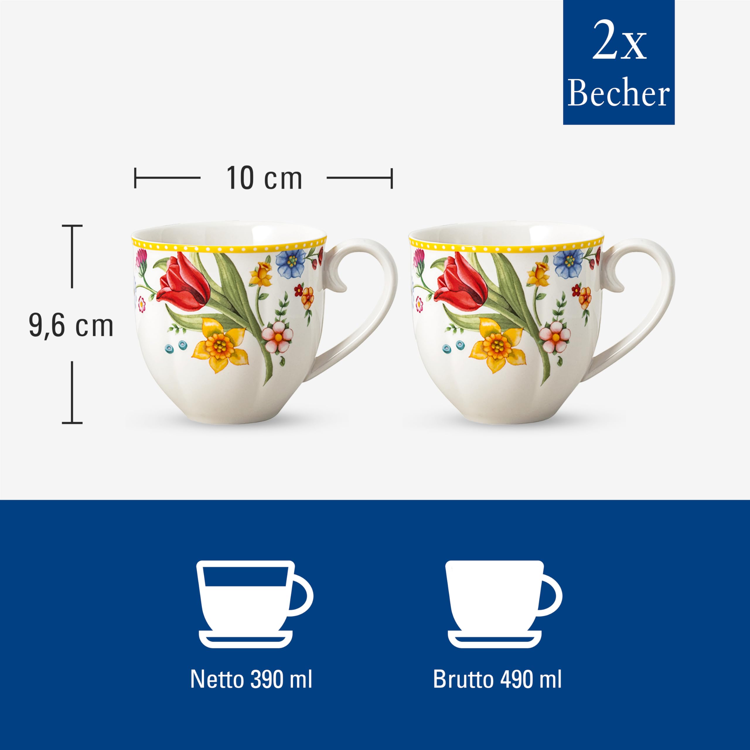 Villeroy & Boch – Wiosenne kubki z uchwytem, 2-częściowy, filiżanka, kubek do kawy, kubek do kawy, kubek na gorące napoje, Wielkanoc, prezent na Wielkanoc, porcelana premium