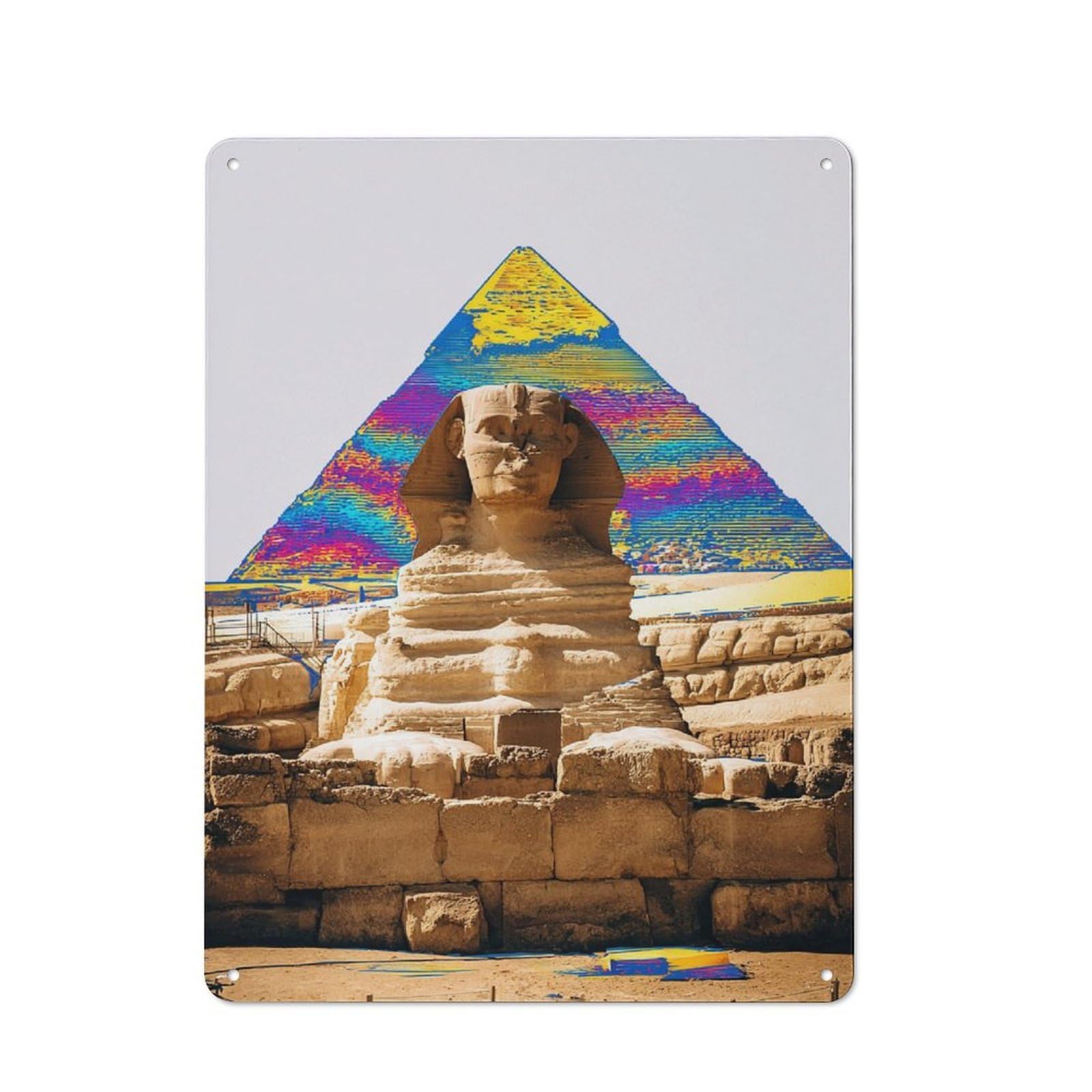 Junmoney Colorful Pyramid And Sphinx Sculpture Metal Wall Sign 40X30cm, Retro Decor For Home Bar Wall, For Metal Sign Collectors, For Garage And Workshop Walls