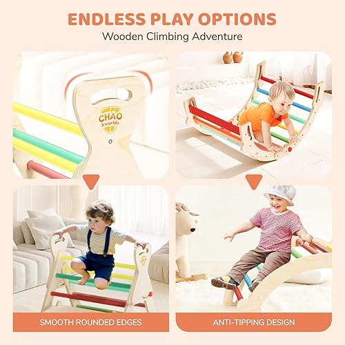 Miniatura 3 de Juego de triángulos plegables de Pikler 7 en 1  Juguetes Montessori de escalada de madera para niños pequeños de 1 a 5 años  Gimnasio de selva