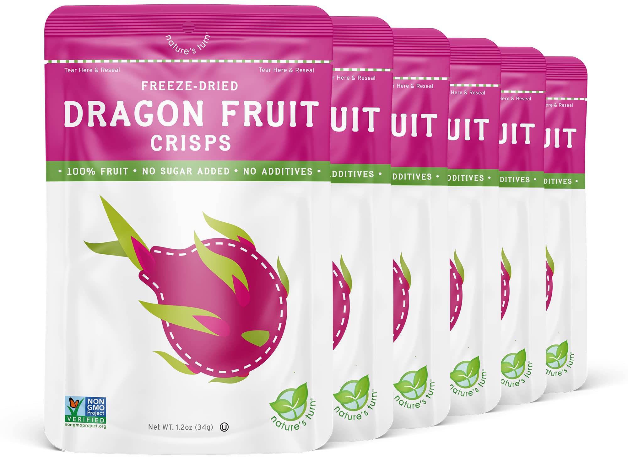 Nature's TurnFreeze-Dried Fruit Snacks, Dragon Fruit Crisps, Pack of 6 (1.2 oz Each)