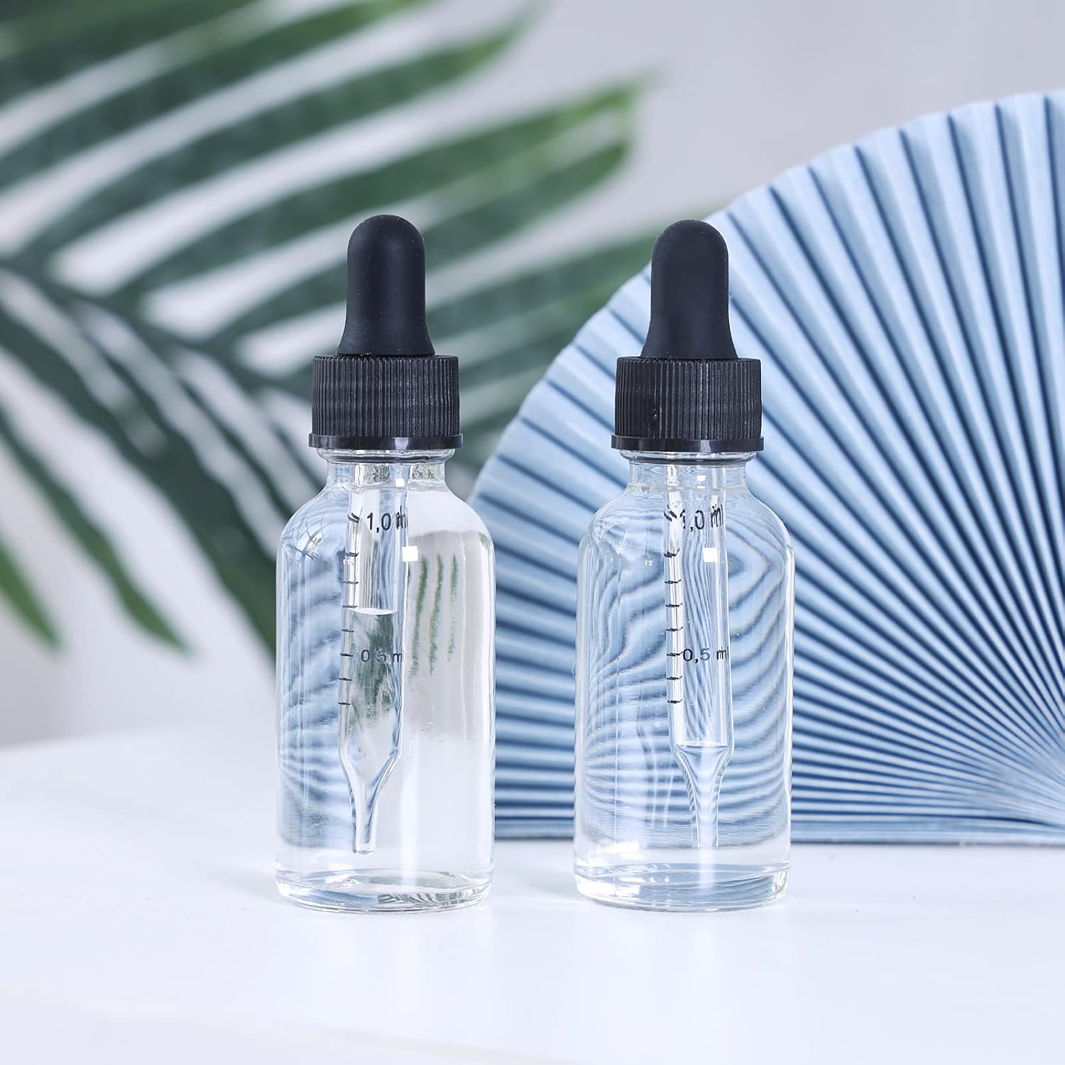 2 oz Dropper Bottle 48 Pack Clear Glass Boston Bottles 60ml with Eye Droppers Black Caps for Essential Oils, Perfume, Leak Proof Travel Bottles for Liquids