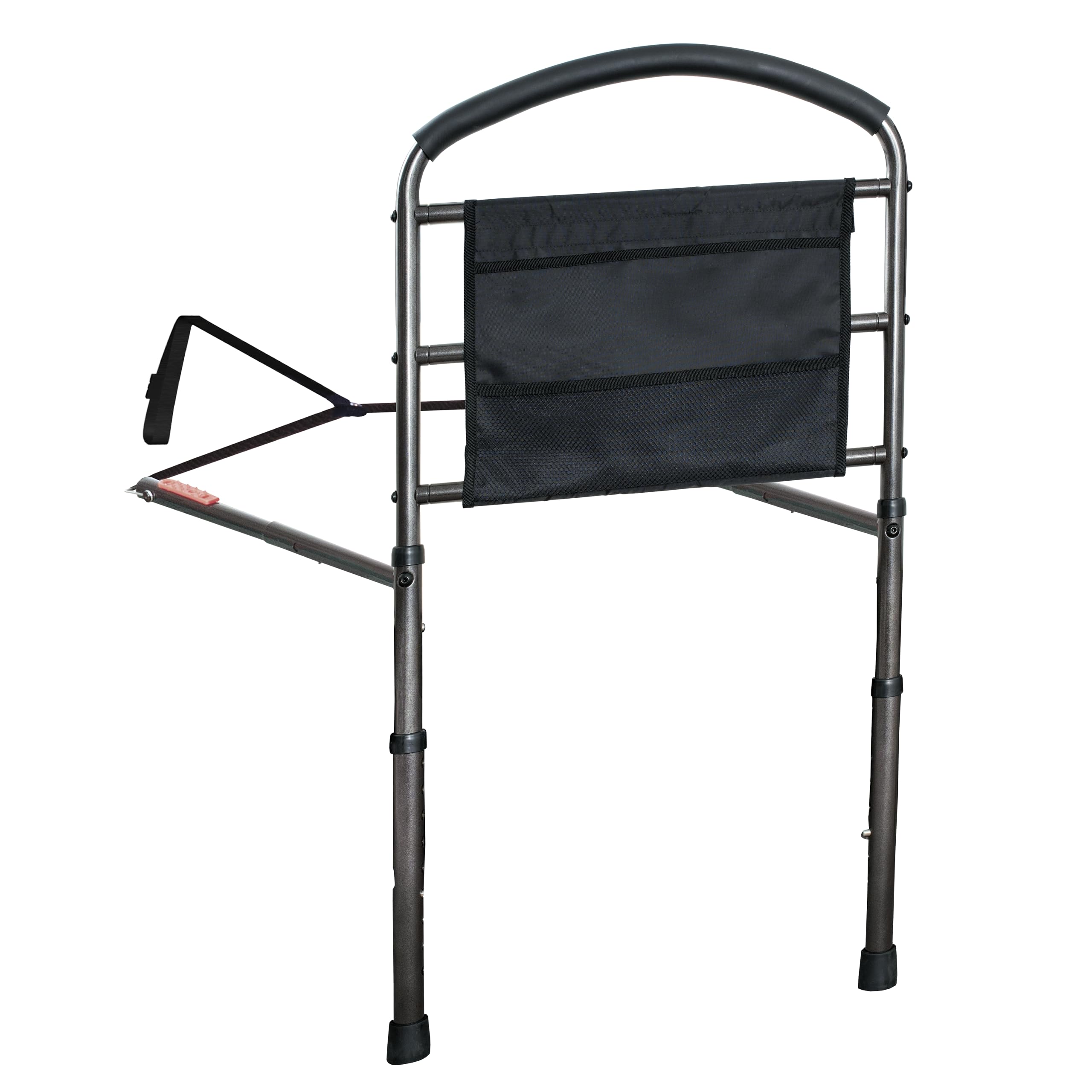 Stander Stable Rail, Bedside Assist Railing for Elderly Adults, Senior Bed Handle with Adjustable Legs and Organizer Pouch, ASTM Safety Approved Bedrail