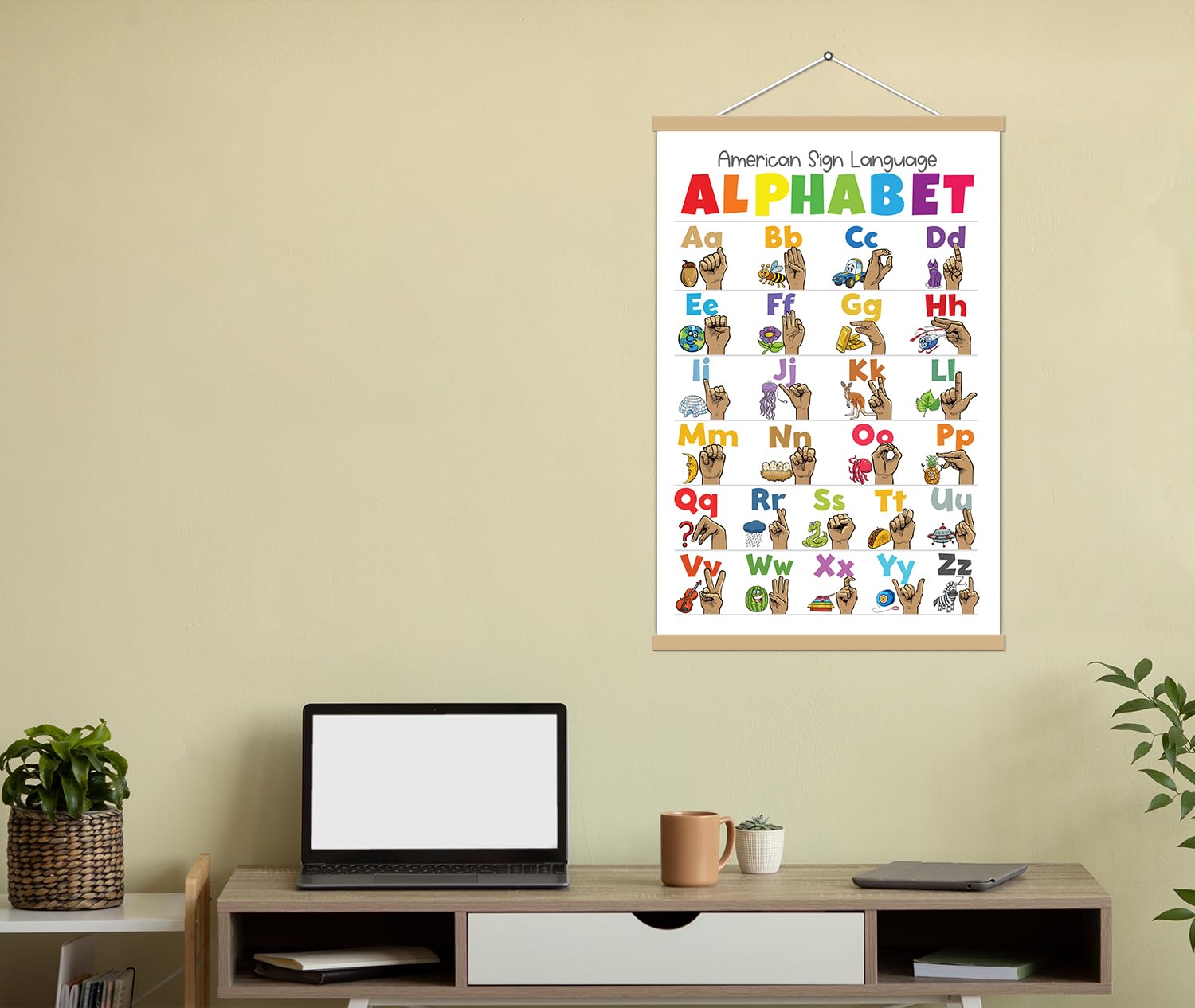 ASL Alphabet Framed Poster - 12x18 Sign Language Wall Art For Classroom & Home