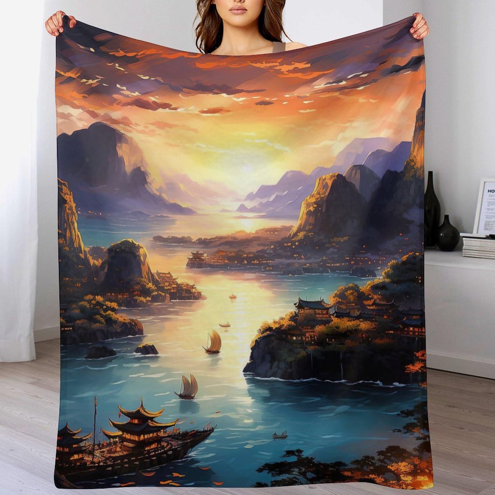 Couverture Baie d'Halong flannel anti-froid plaid léger grand format 150x200