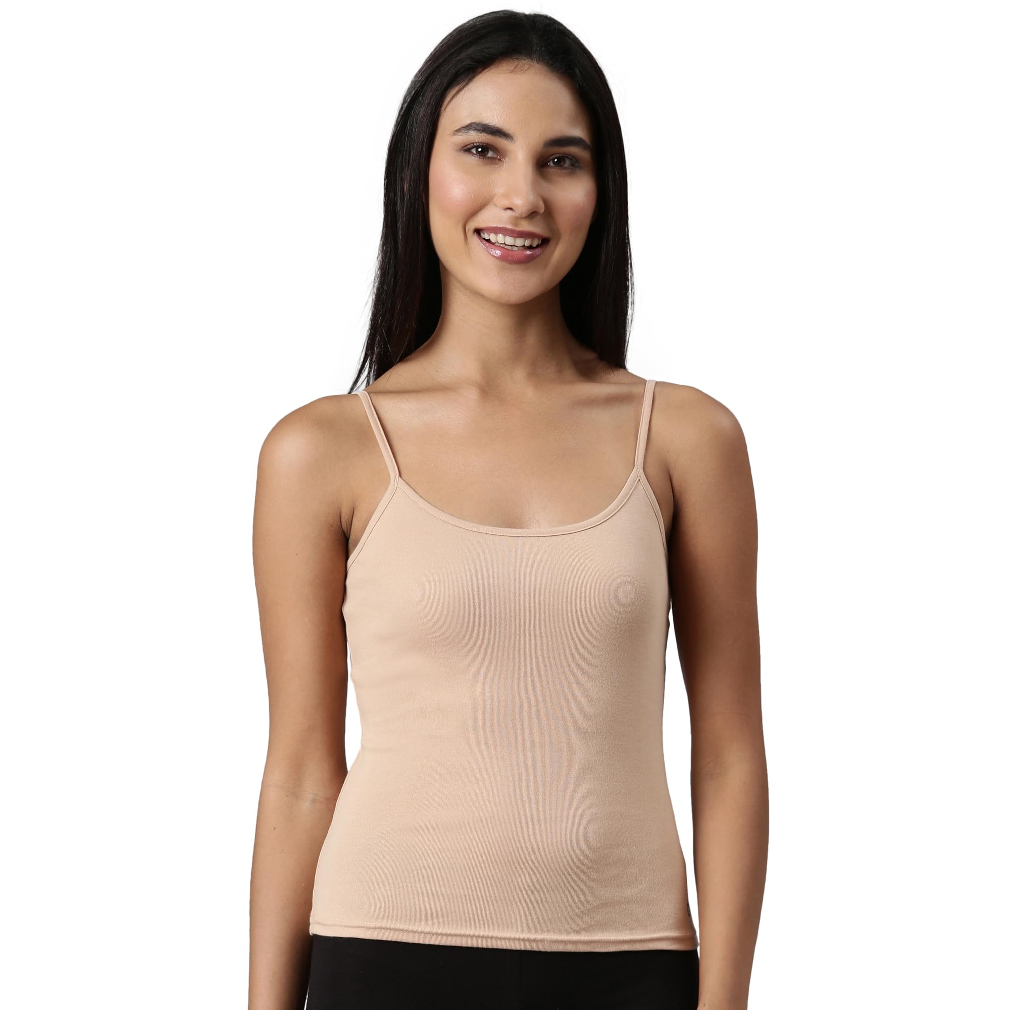 enamor Sleeveless U Neck Medium Length Slim Fit Cotton Camisole - E016-picture-35