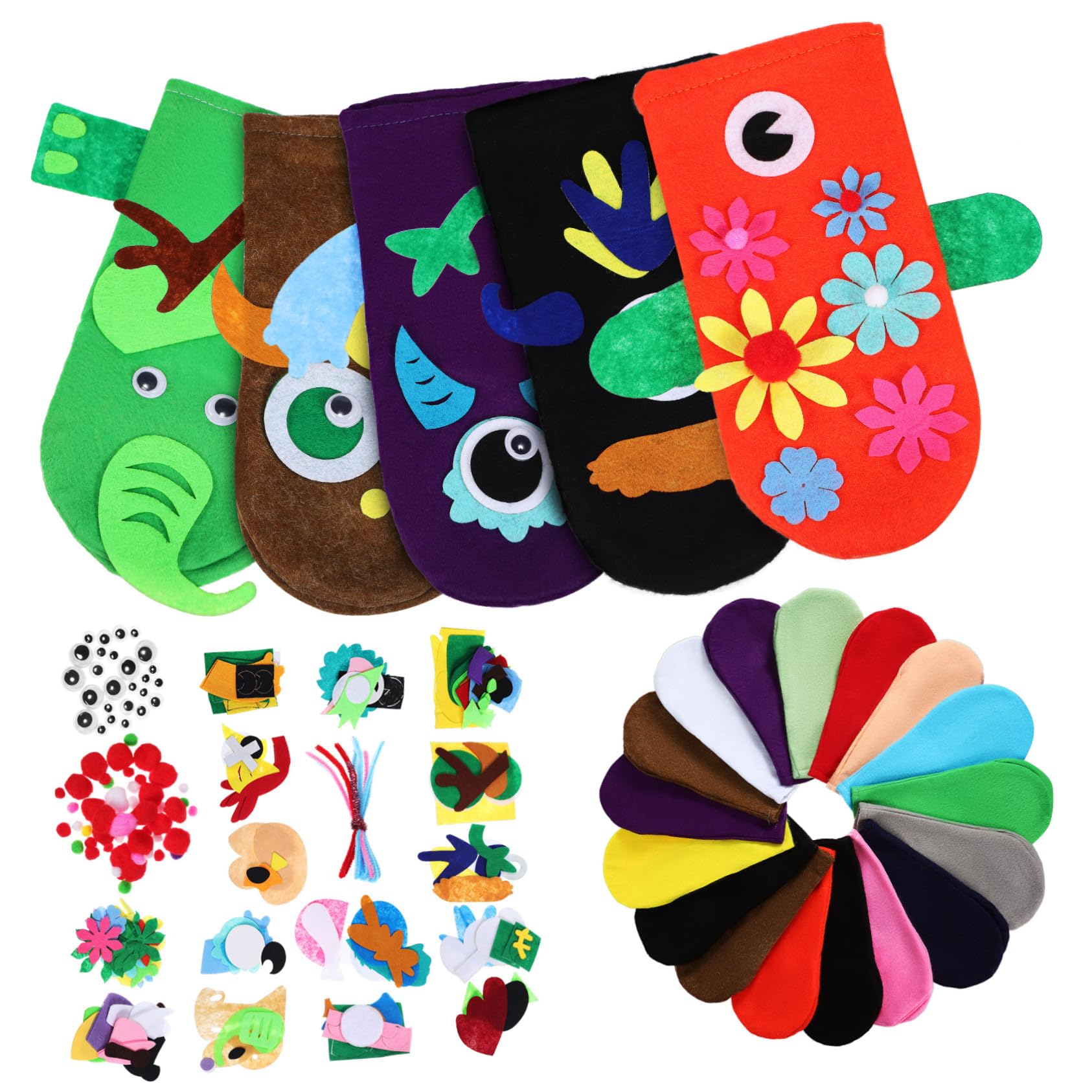Kit per Marionette da Mano in con Occhi Pompom Colorati per Racconti e Gioco di Ruolo DIY con Accessori per Burattini Animali Cartoon Facile da Usare per Tutti