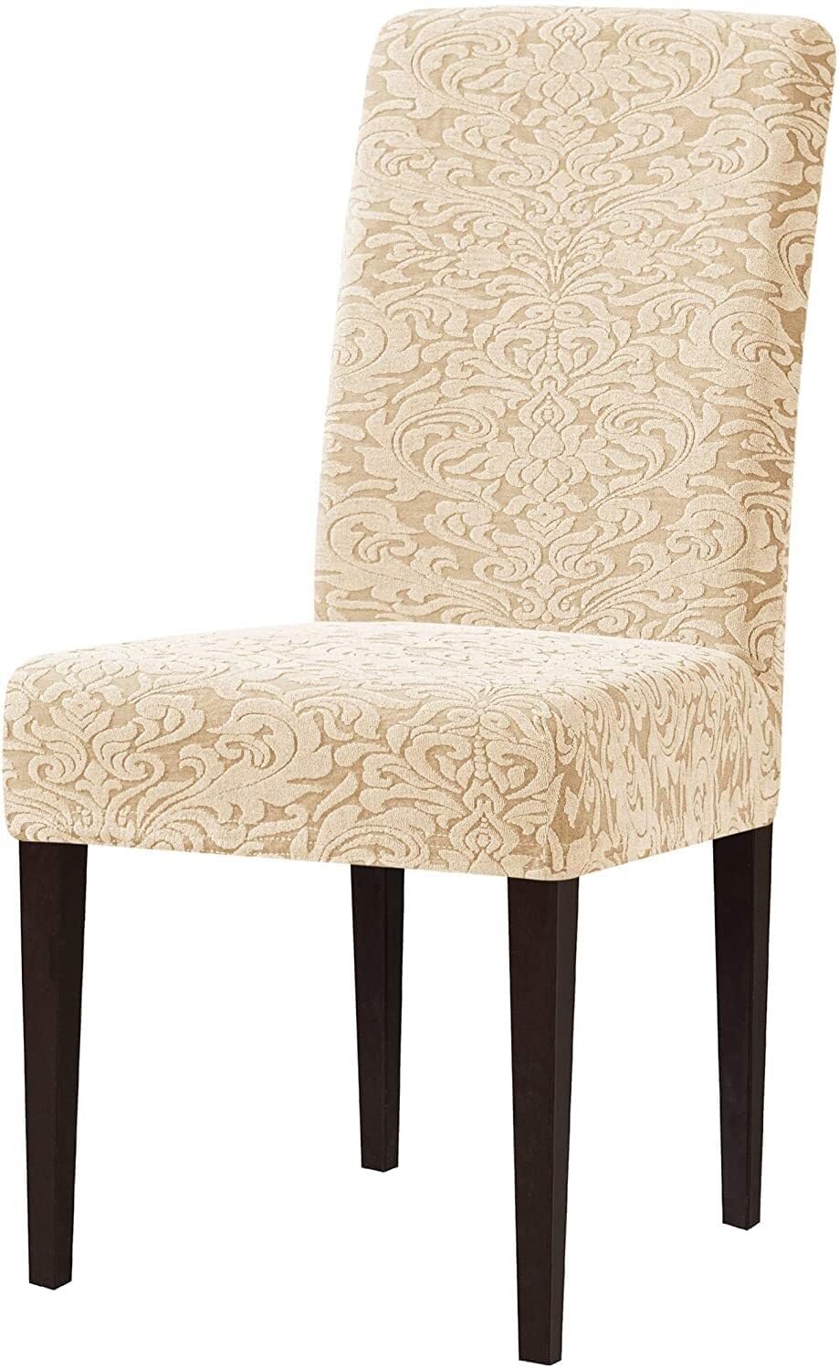 Fodere per Sedie da Pranzo Coprisedie per Sedia Lavabile Damascata Jacquard Mobili Elasticizzati Protezione Rimovibile per Sedia con Schienale Alto per Cucina(Kaki Chiaro,Set of 6)