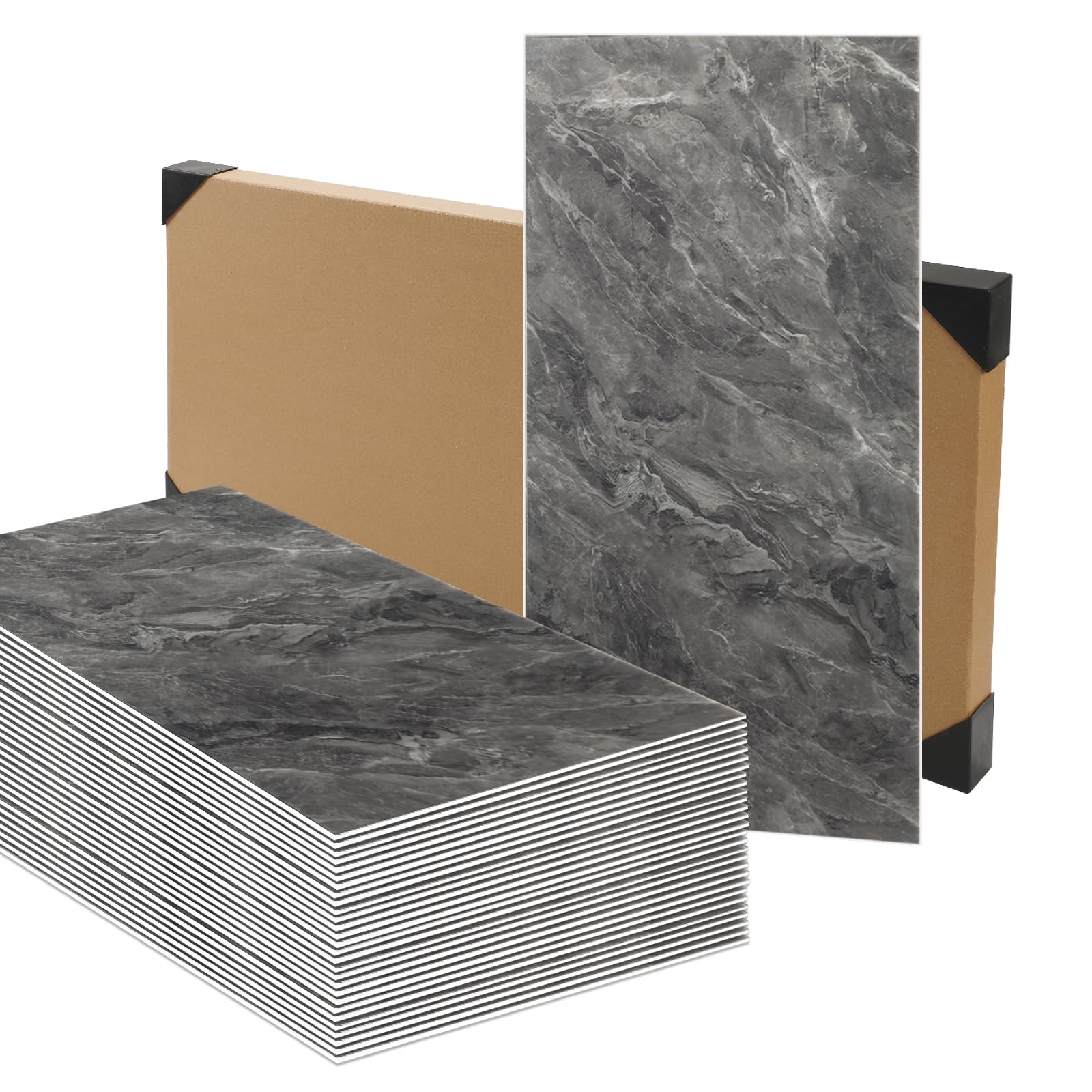 Anttyscar 30 Pieces Black Grey Marble Self Adhesive Wall Tile Stickers for Bathroom Shower, Black Grey Stick on Tiles for Kitchen Backsplash, Living Room, Vinyl Peel and Stick Waterproof, 60cmx30cm — image 1