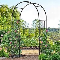 LDAILY Moccha 7.2Ft Steel Garden Arch Arbor Trellis with Stakes - Black Metal Archway for Climbing Plants, Weddings, Outdoor Decor