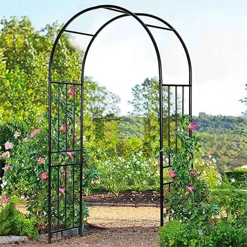 LDAILY Moccha Garden Arch Arbor Trellis, 7.2Ft Outdoor Steel Arbor