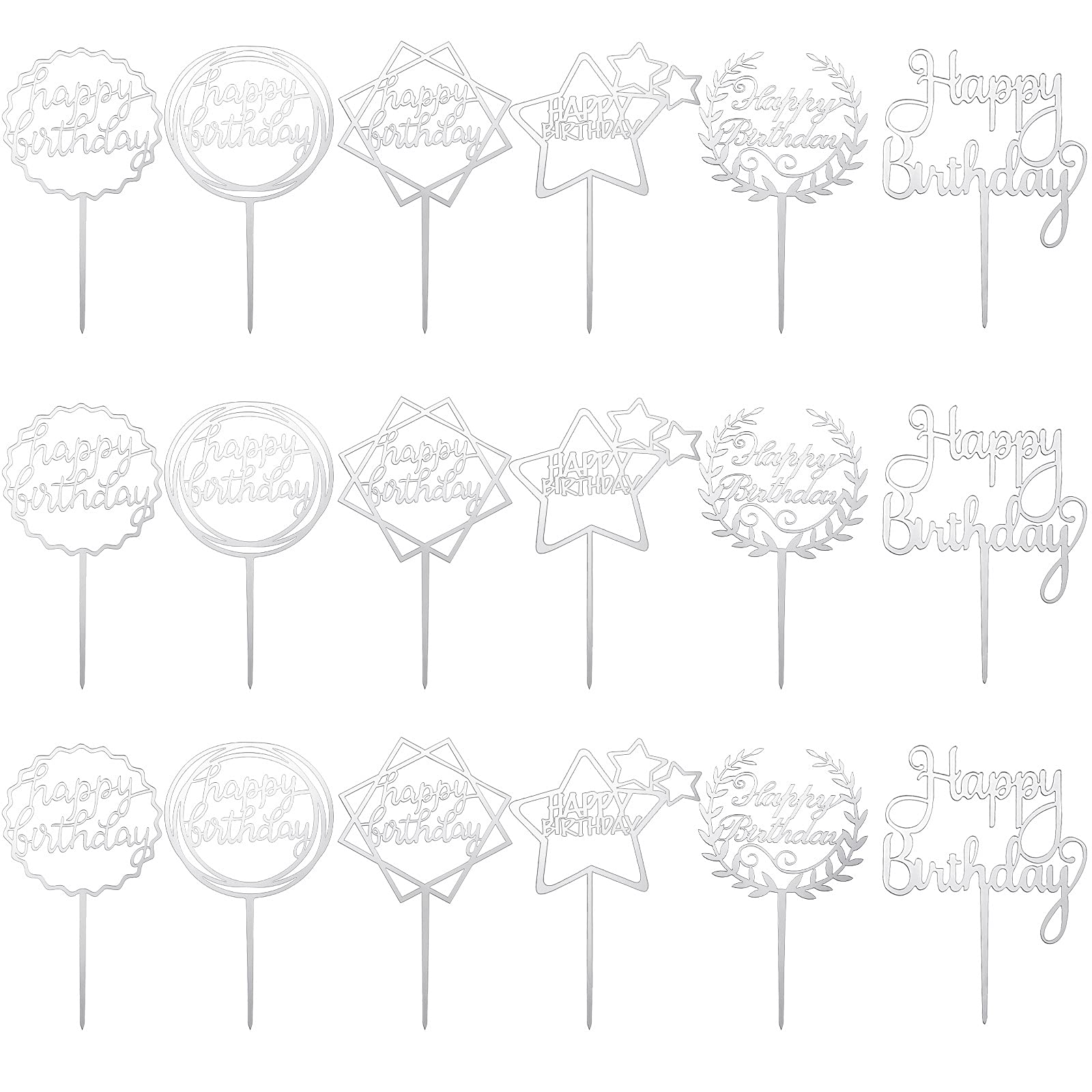 Buy 18 Pieces Happy Birthday Cake Topper Silver Birthday Cake Toppers