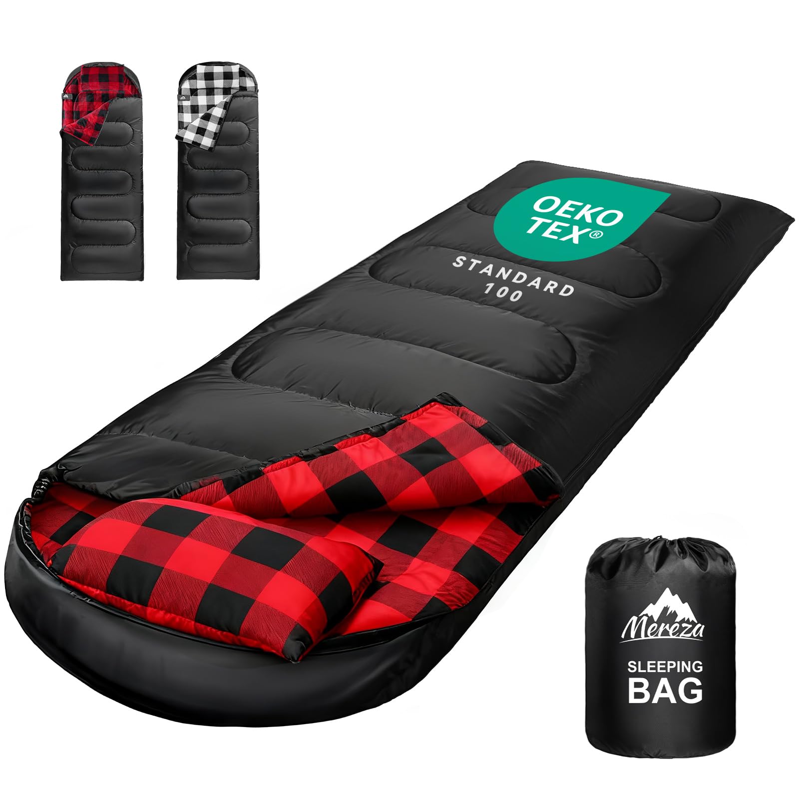 MEREZA Sleeping Bag for Adults & Kids 3-4 Season Warm & Cold Weather, Lightweight Cotton Flannel XL Sleeping Bag with Pillow for Big and Tall Men Camping Hiking Backpacking