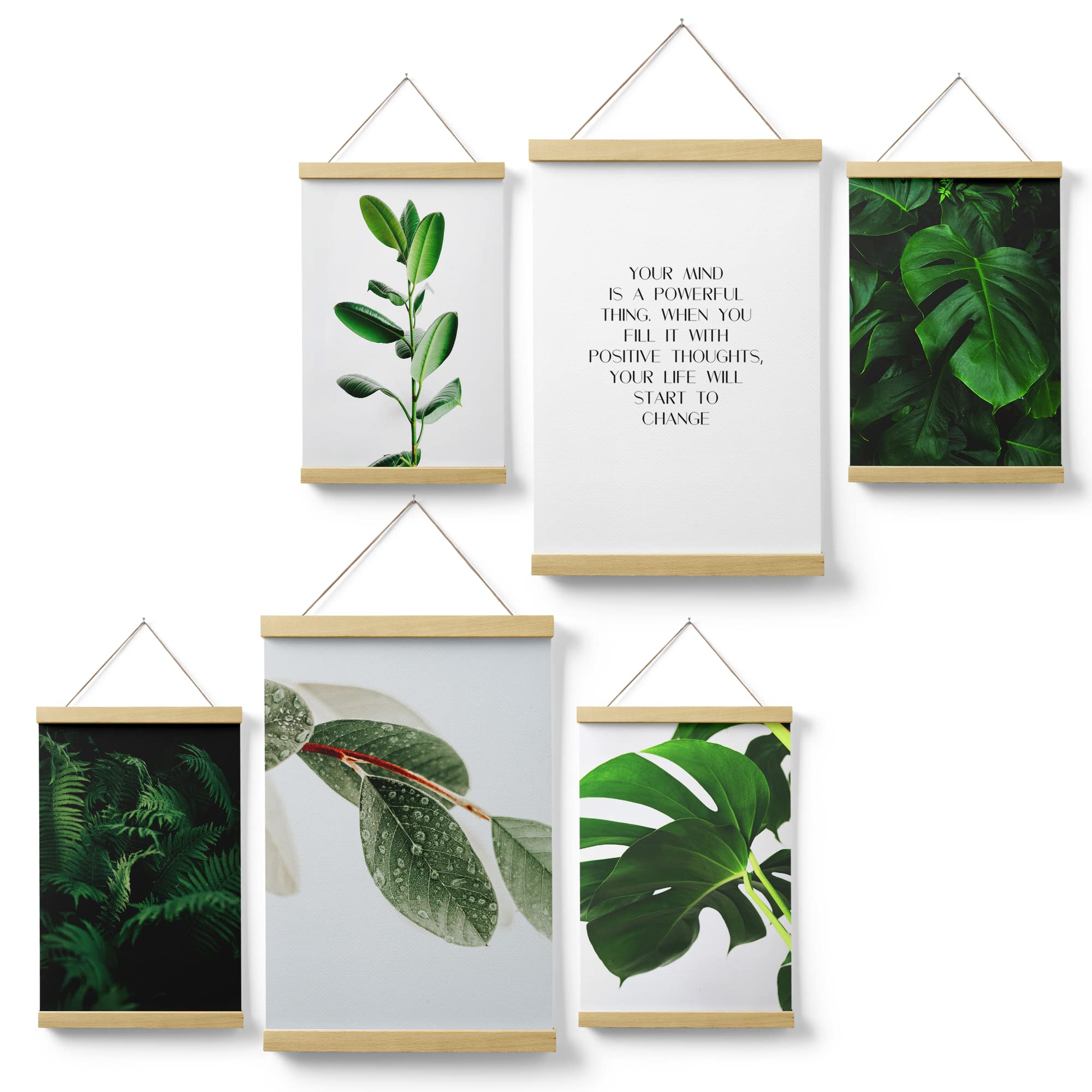 Feeby Posterleiste Boho Monstera Blätter 80x90 cm 2 x DIN A3 & 4 x DIN A4 Eiche Magnetische Poster-Hänger Posterhalter Posterschiene Posterrahmen Wohnzimmer Schlafzimmer Bild Bilder Pflanzen Grün