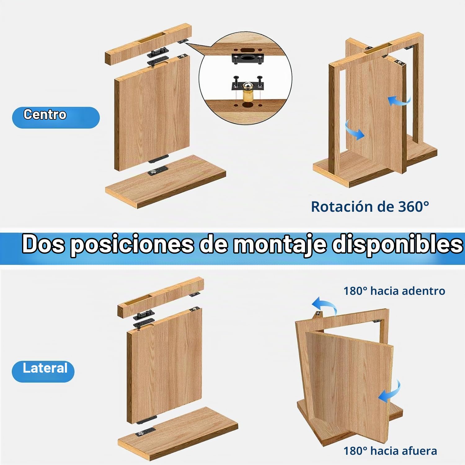 Bisagra Invisible para Puertas Pesadas - Pivote Superior e Inferior de Acero Inoxidable, Rotación 360°, Ajuste de Altura