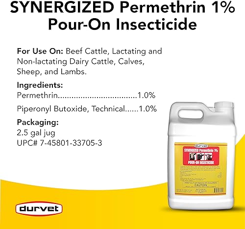 Miniatura 4 de Durvet Fly 003  3705 698346 synergized permetrina 1% pour-on insecticida, 2.5 galones