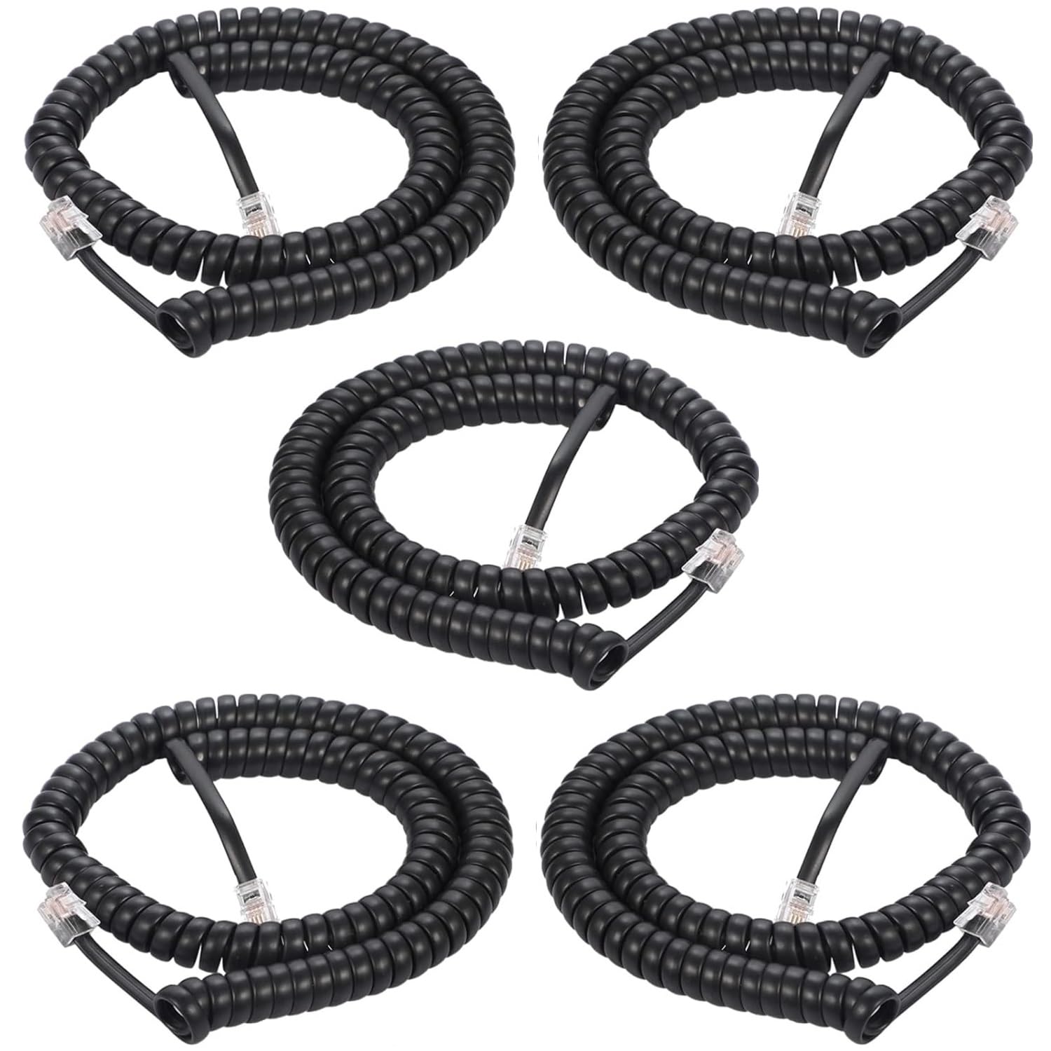 Menewstart Phone Cord 8FT Uncoiled /1.4FT Coiled 5Pack, Telephone Handset Cable, Standard RJ9 4P4C Plugs, Black, for Working in Office or at Home