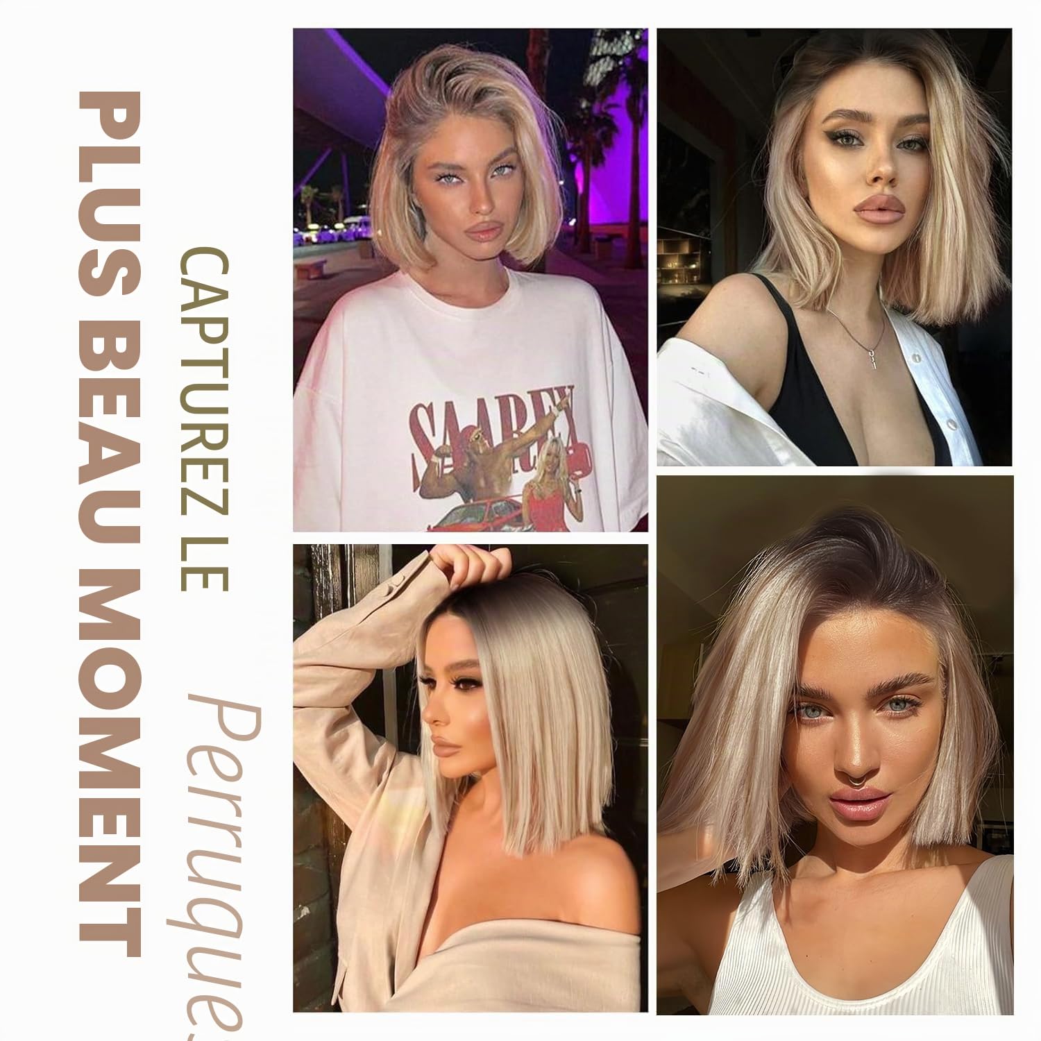 testar Perruque blonde courte pour femme courte et droite ombrée blonde cheveux naturels naturels perruques synthétiques sans colle pour usage quotidien fête 12 pouces