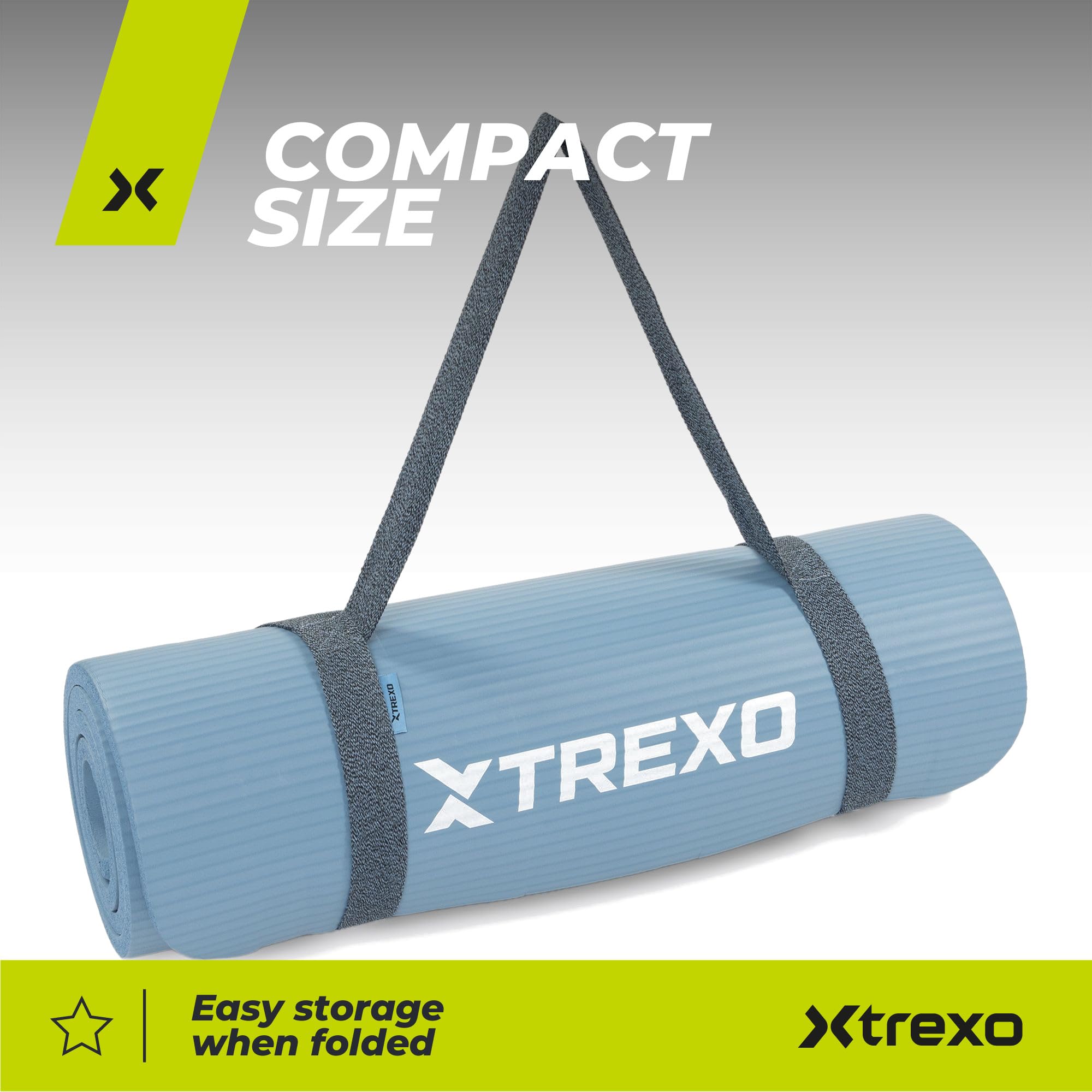 XTREXO NBR mata do ćwiczeń w kolorze jasnoróżowym, 183 x 61 cm, materiał o wyjątkowej trwałości i elastyczności, grubość 15 mm z antypoślizgową teksturą, w komplecie z paskiem do noszenia, idealna do