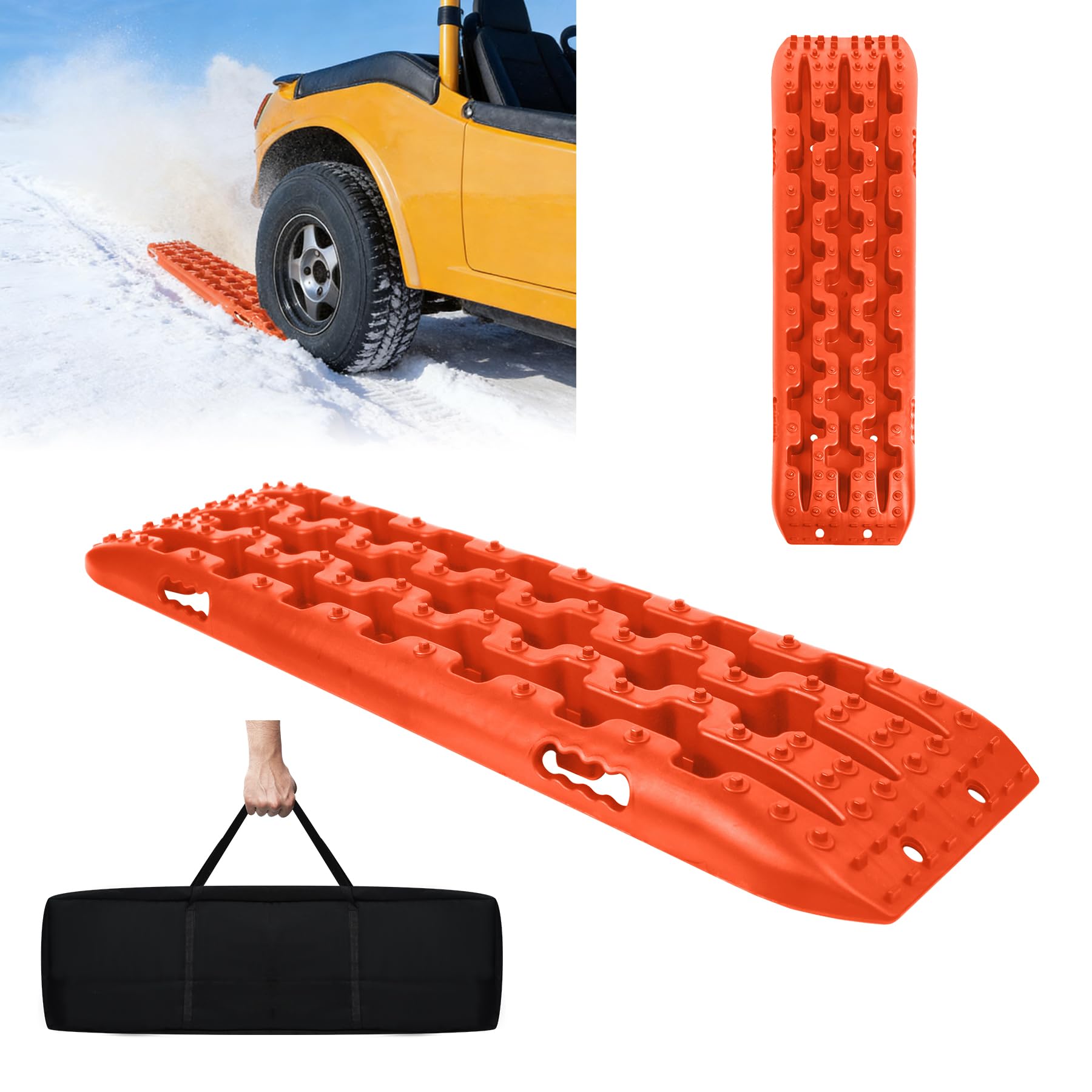 ACXIN 2 Stück Sandbleche Anfahrhilfe – 10T Offroad Recovery Boards Traktionsmatten Traktionshilfe Gripmatten – Offroad Zubehör Reifenleiter für PKW, LKW, Geländewagen, Wohnmobil, Orange