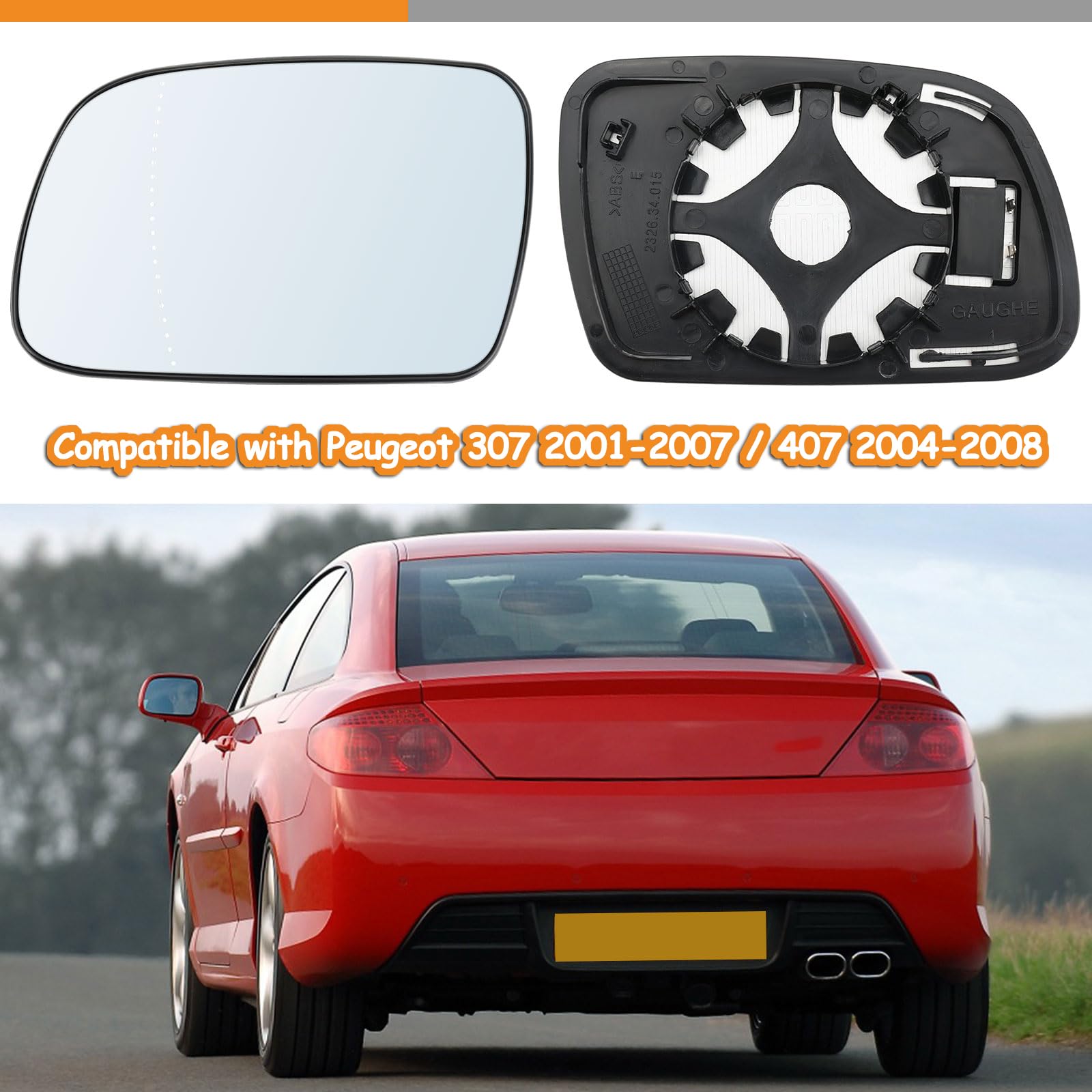 Cristal De Espejo Retrovisor Para Peugeot 307 Y 407 - Izquierdo, Calefactable, Vista Ampliada