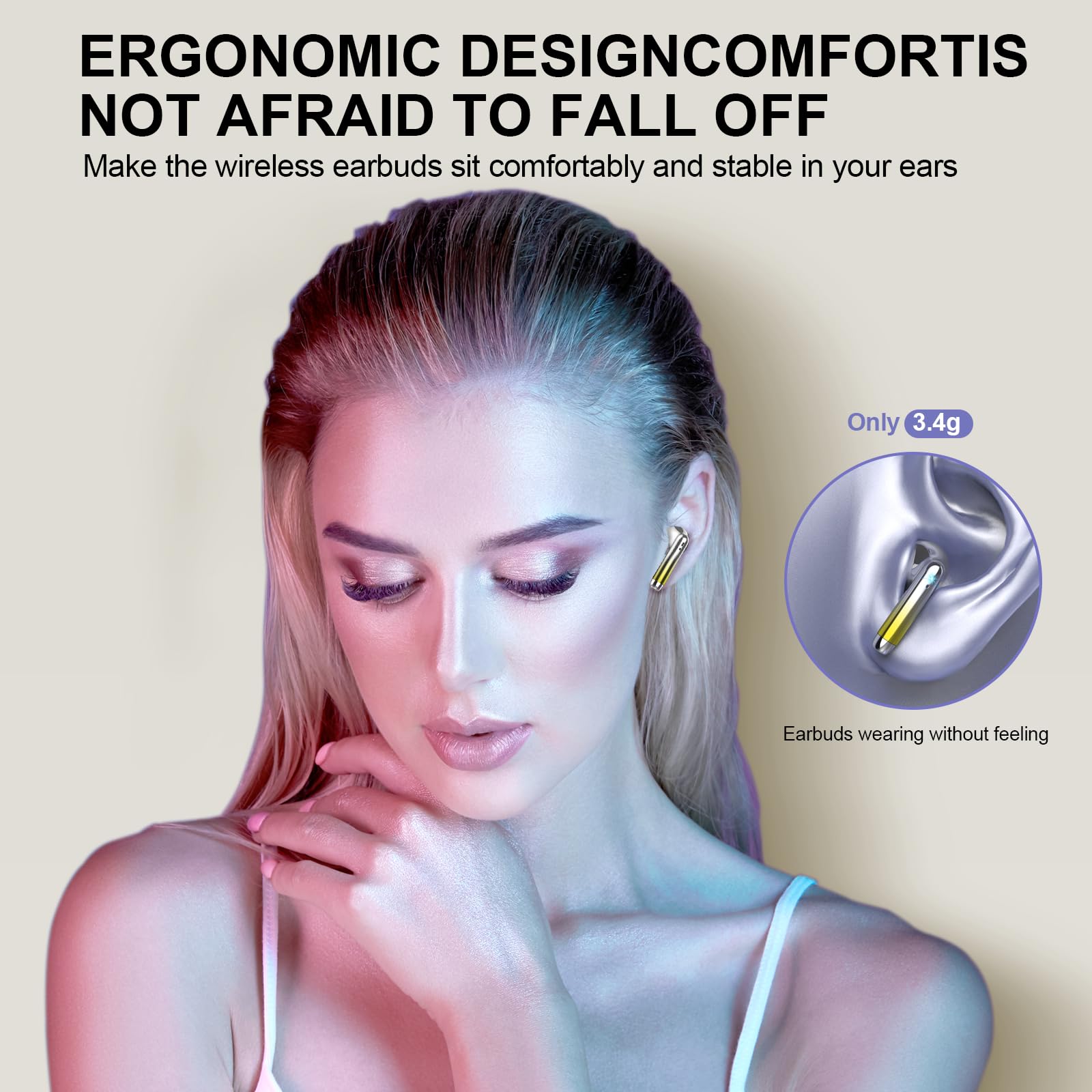 Cuffie Bluetooth, Auricolari Bluetooth 5.3 Incorporato Driver da 13mm, Cuffie Wireless con Bassi Icmmersivi, IP7 Impermeabili Cuffiette Bluetooth, 40H Cuffie Senza Fili con Display LED, Giallo - Vista 5