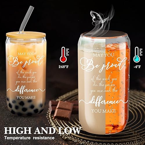 Miniatura 9 de Lemosae Juego de 16 regalos de agradecimiento, regalos de agradecimiento para empleados, vasos de cerveza con forma de lata de 16 onzas con tapas,