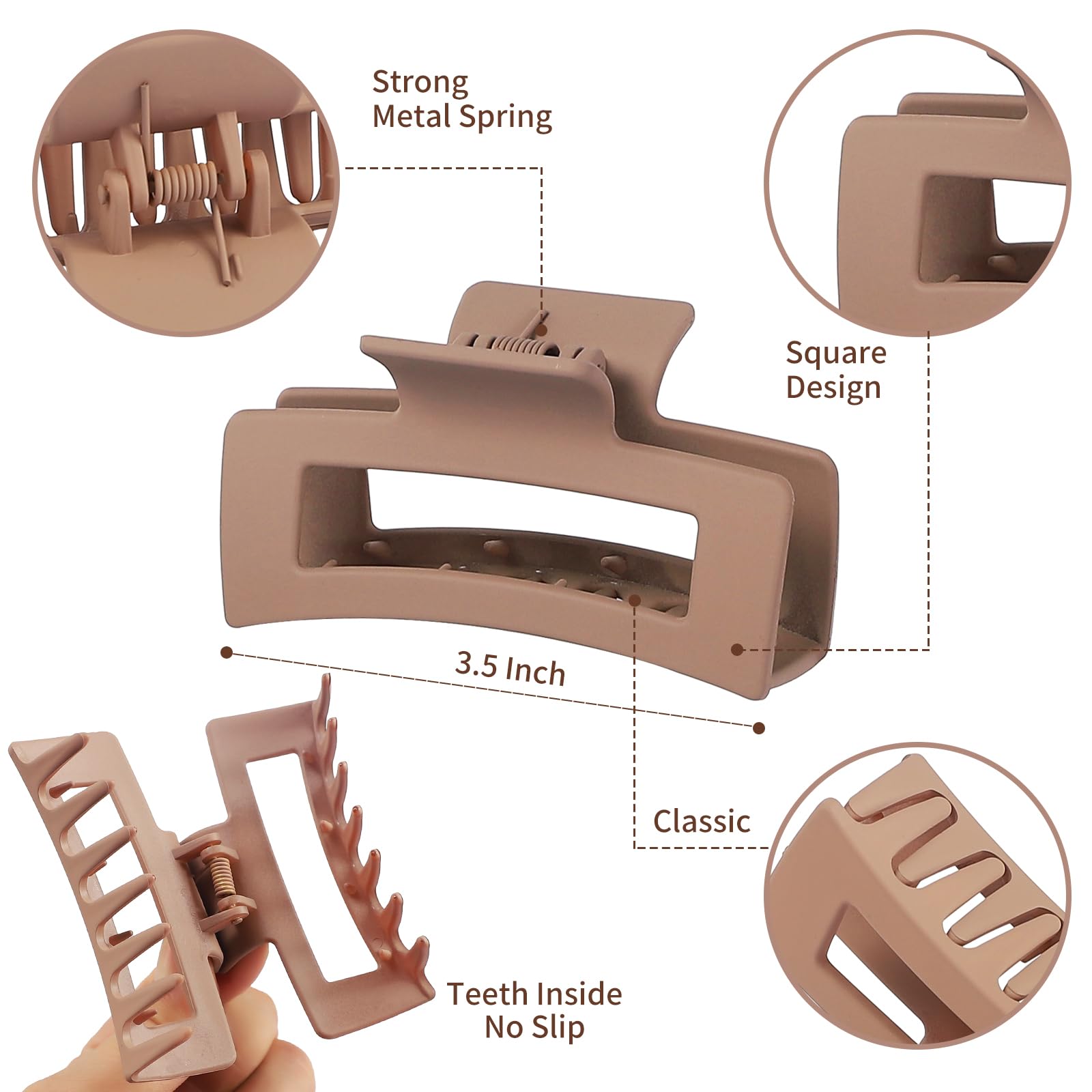 Sisiaipu Haarklammern, 8,9 cm, mittelgroß, quadratisch, für dickes und dünnes Haar, rechteckig, rechteckig, Haarklammern, Großpackung, Haarschmuck für Damen und Mädchen, Braun, 12 Stück