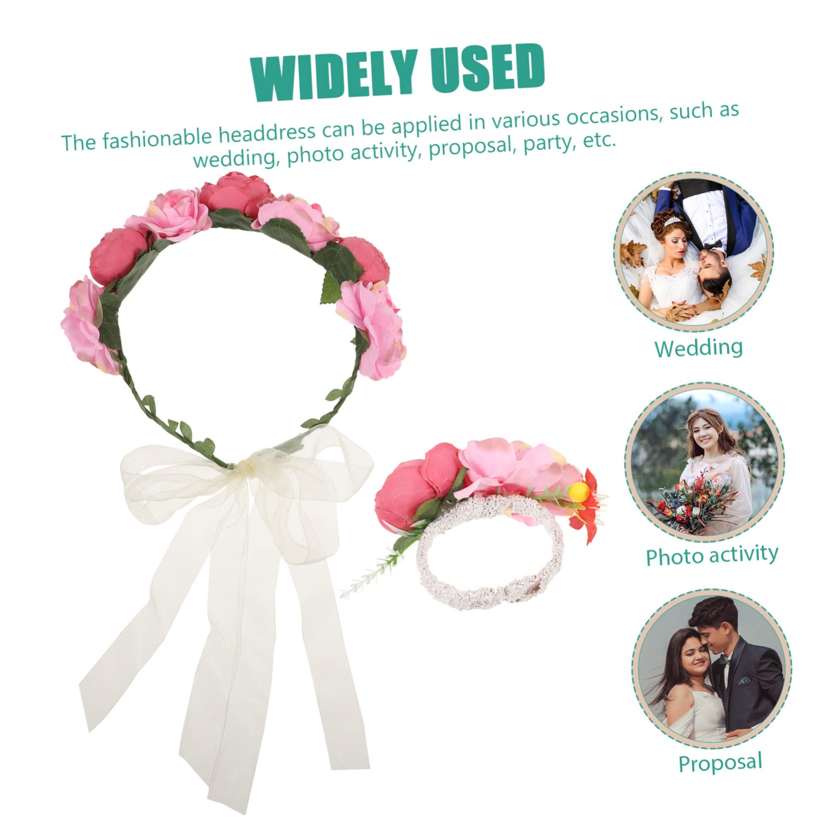 Didiseaon 4 Set fascia per ghirlanda hair charms hair jewelry bandana corone di fate per le donne diadema di fiori floreali Tiara Fiori per fasce di fiori per le donne tessuto rosa