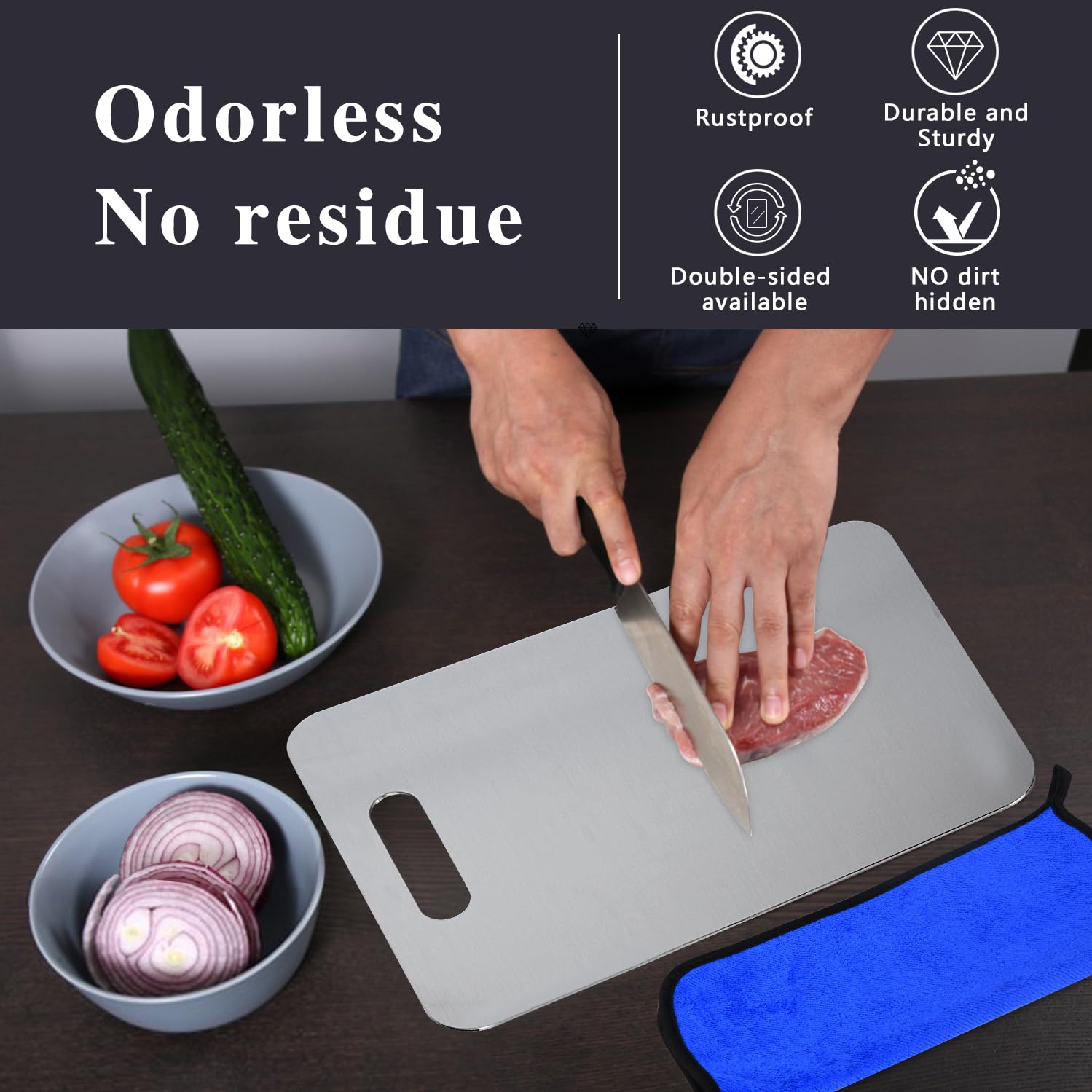 Tagliere Acciaio Inox, 2 Pezzi Tagliere in Acciaio 316 Inox Alimentare per Cucina, Per Carne, Frutta, Verdura, Alimenti Per Bambini(34 * 23cm+25 * 15cm)