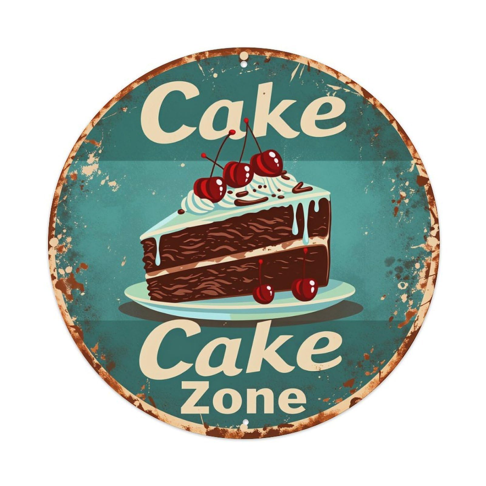 Lzwbntey Vintage Cake Slice With Cherries And Icing Metal Tin Sign Retro Wall Decor For Home Bar Garage Cafe, Indoor & Outdoor Decorative，Circle Metal Poster, 8X8 Inch