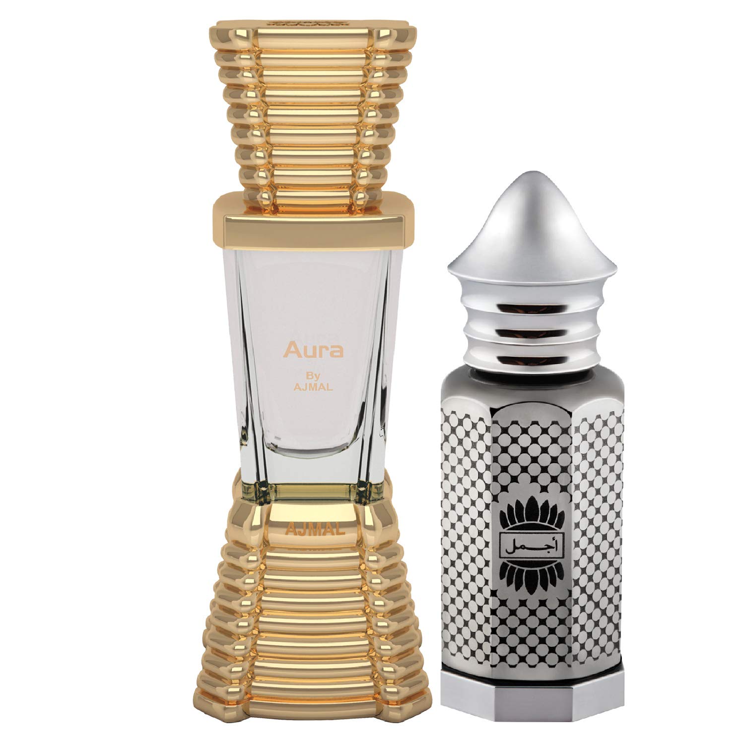 Ajmal Aura Concentrated Perfume Oil Floral Fruity Alcohol-free Attar 10ml for Unisex and Asher Concentrated Perfume Oil Oriental Alcohol-free Attar 12ml for Unisex