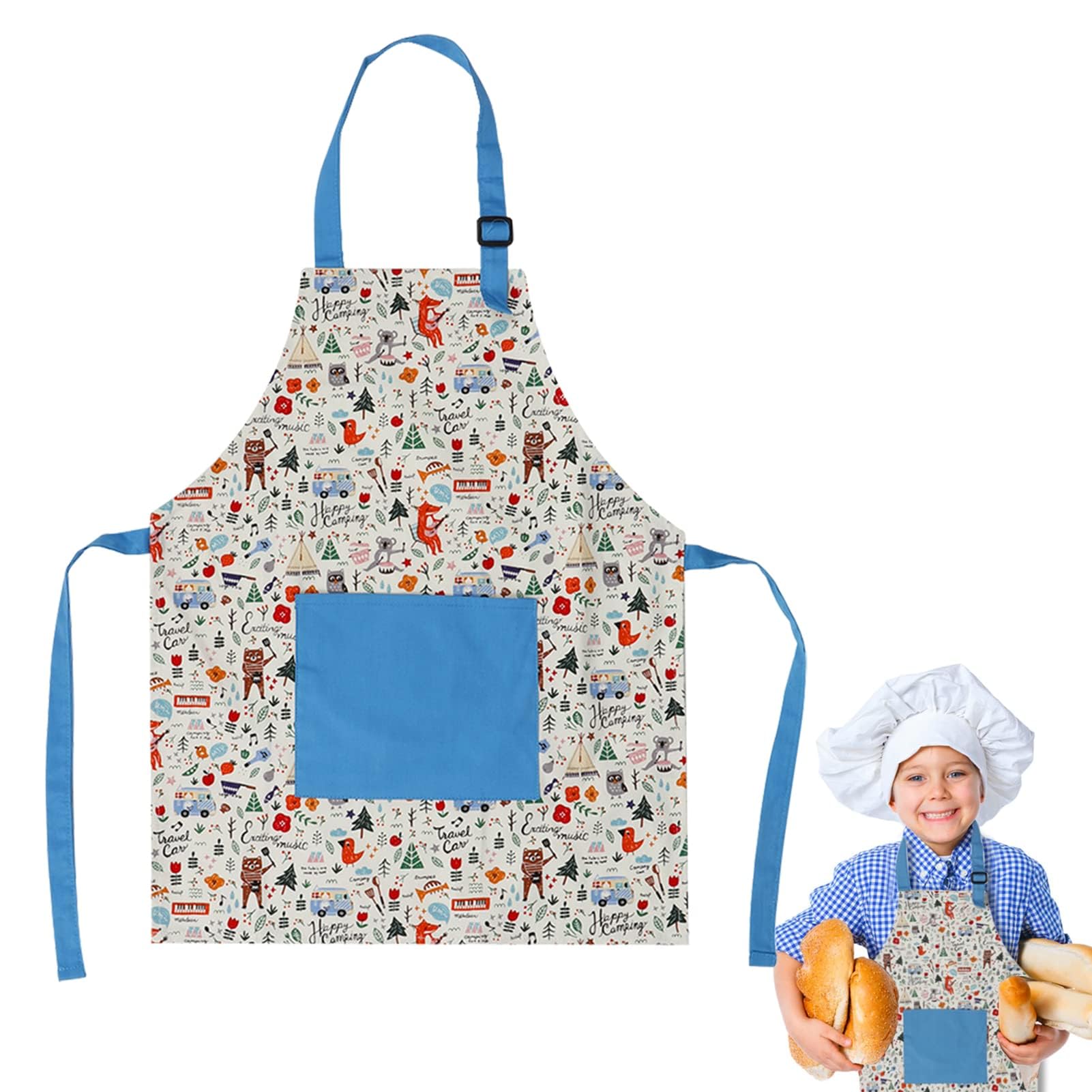 HERCHR Delantal de Cocina con diseño súper Lindo, delantal de jardinería con pintura de cocina para niños y niñas, Delantal de algodón con Bolsillo, Delantales de Cocina Ajustables para Hijos