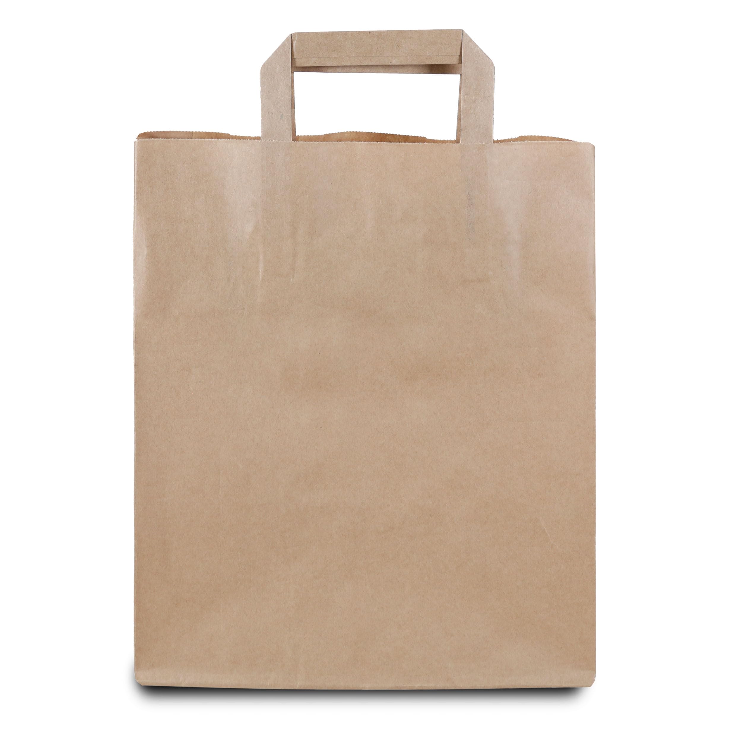 Commerline Papiertüten mit Henkel 26x20x28 cm, 250 Stück, Braun | Kraftpapier Tüten, Papiertragetaschen, Papiertaschen mit Henkel, reißfest, für Einkauf, Take-away, Geschenke, Verkauf