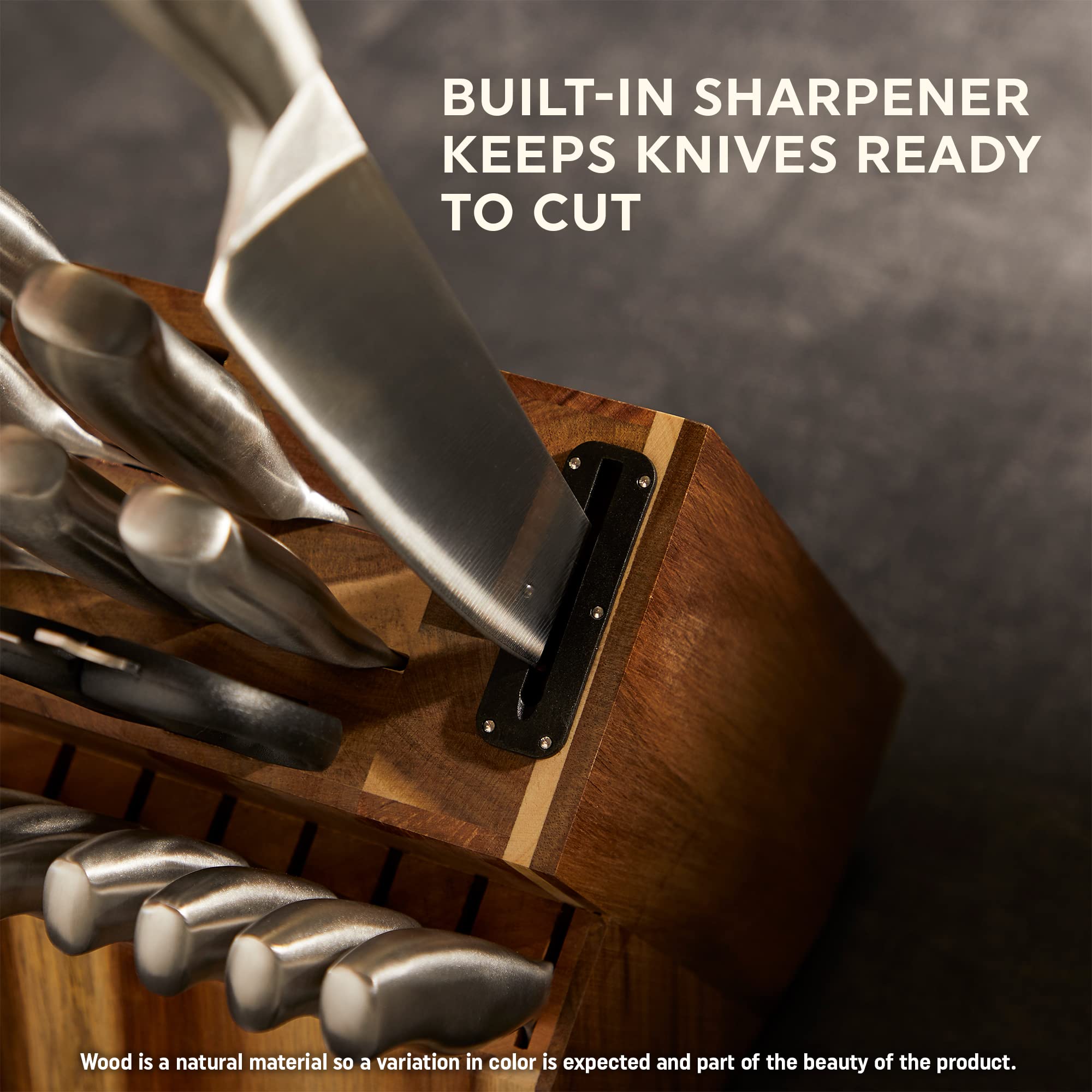 Chicago Cutlery Insignia Steel - Juego de cuchillos de cocina (18 piezas) y afilador integrado, asas ergonómicas contorneadas y afiladas, juego de cuchillos de chef profesionales de acero inoxidable y
