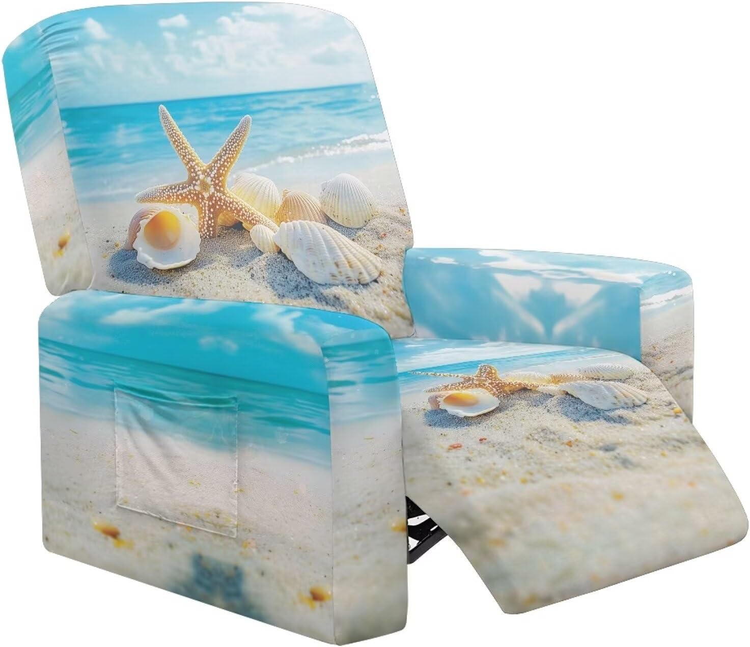 Shells Starfish Recliner Chair Covers Stretch Recliner Cover 1 Seater Single-Seater Furniture Protector with Elastic Bottom Sofa Slipcover for Bedroom