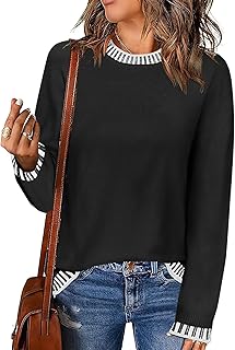 Women's Long Sleeve Sweaters Loose Fit Crewneck Pullover Tops with Side Slits 2025 Fall Outfits Fashion Clothes