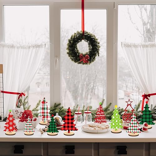 Miniatura 6 de Suzile 25 piezas de madera para árbol de Navidad, decoración de mesa, 5 tamaños, letrero de madera para árbol de Navidad con estrella, 6 patrones,