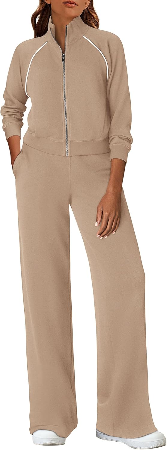 PRETTYGARDEN Womens 2 Piece Outfits Sweatsuits 2025 Fall Full Zip Sweatshirts Workout Pants Matching Lounge Sets Tracksuits